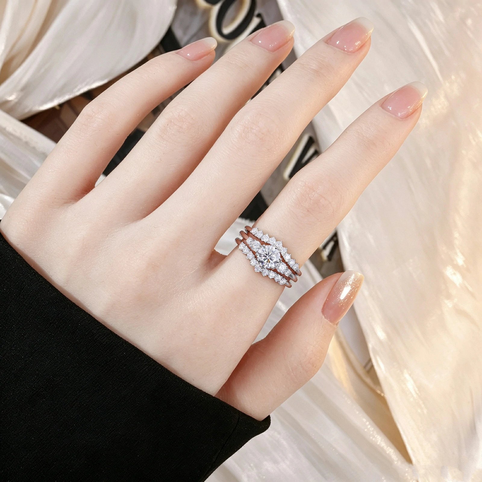 S925 Moissanite Three-stone Ring Set