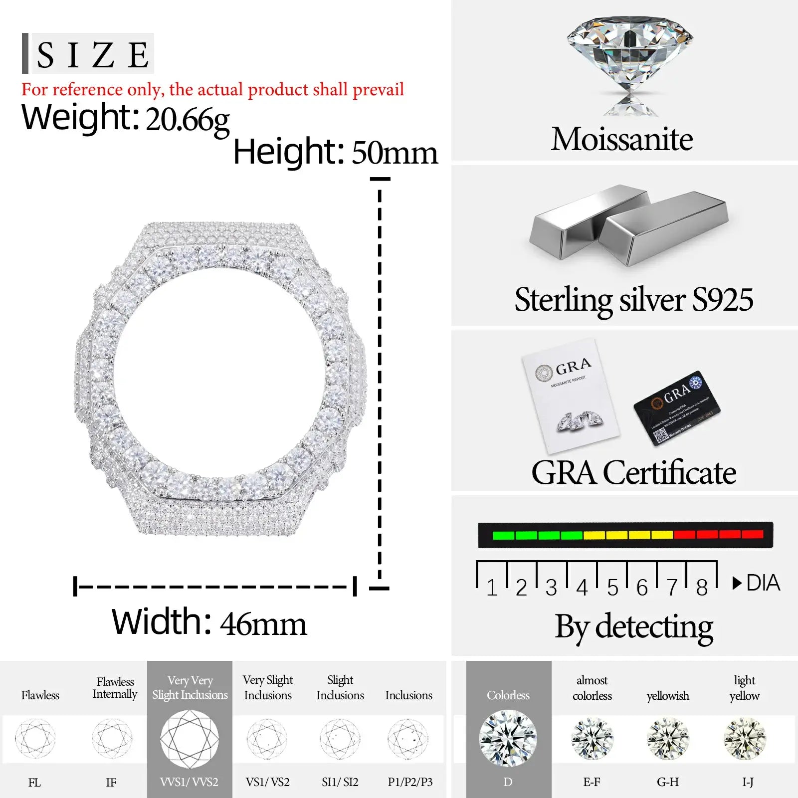 S925 Moissanite Classic G-Shock Watch Case- GA2100