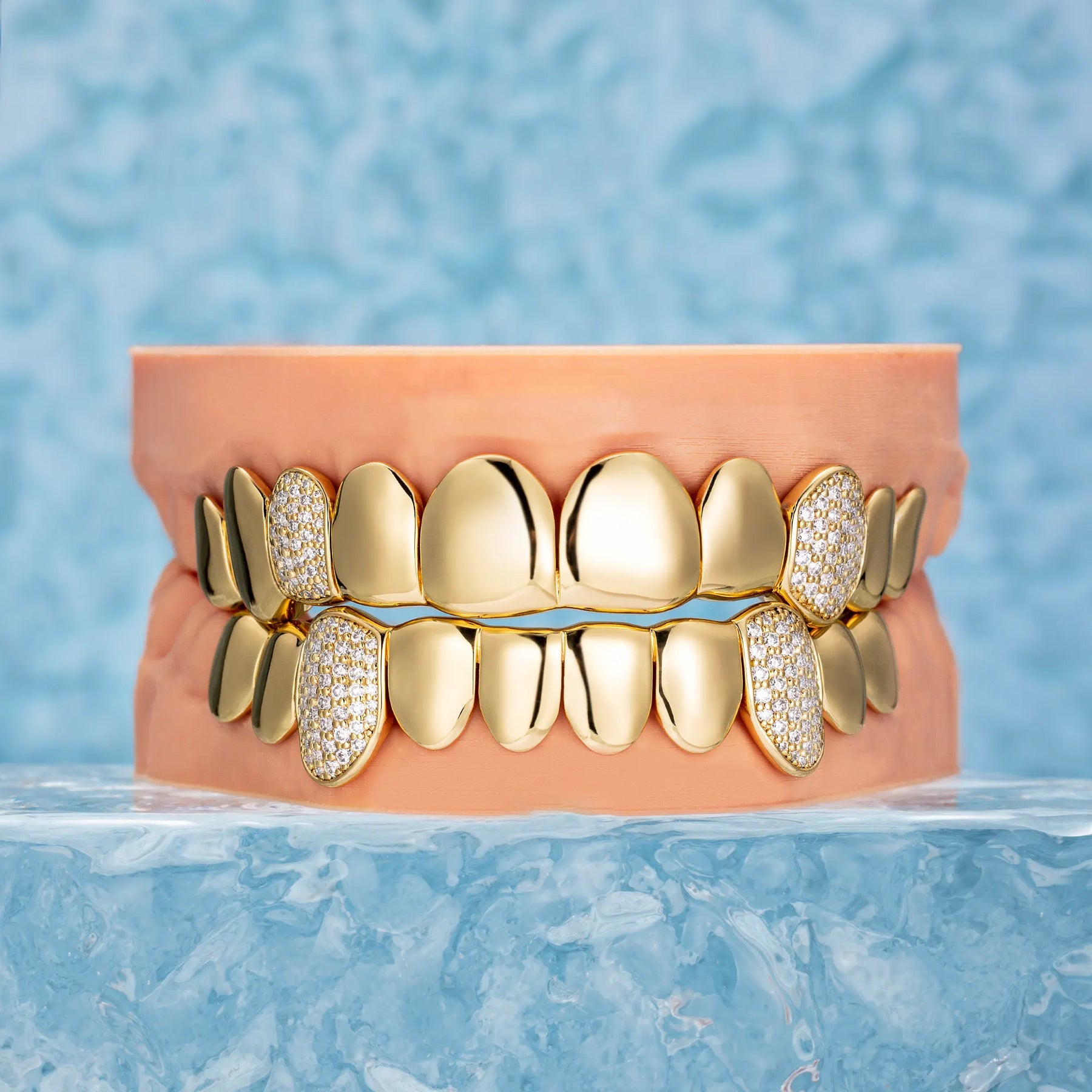 S925 Custom Polished Gold & Moissanite Diamond Grillz