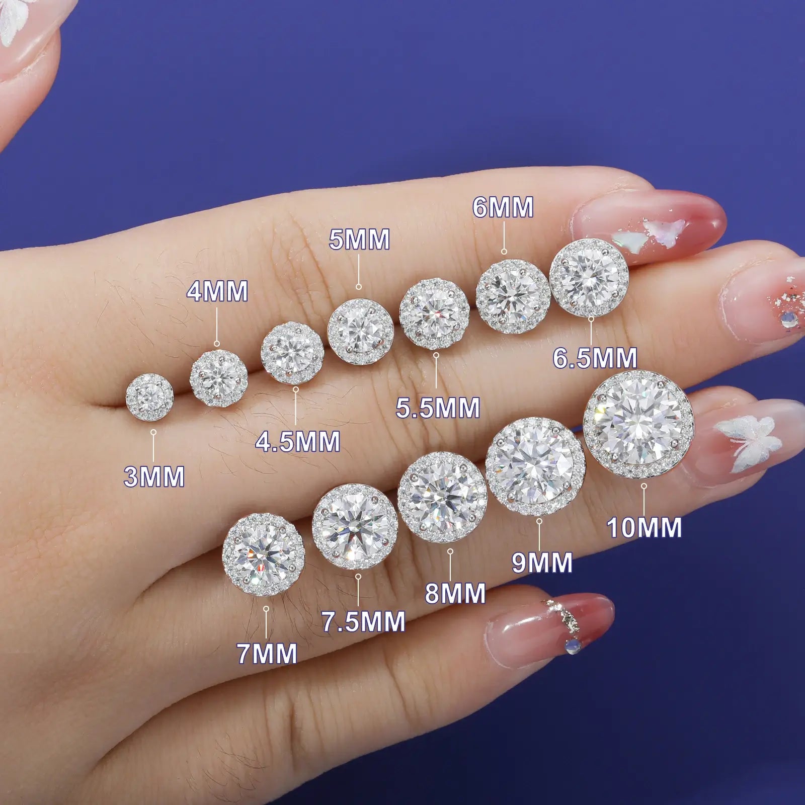 S925 Moissanite Halo Stud Earrings