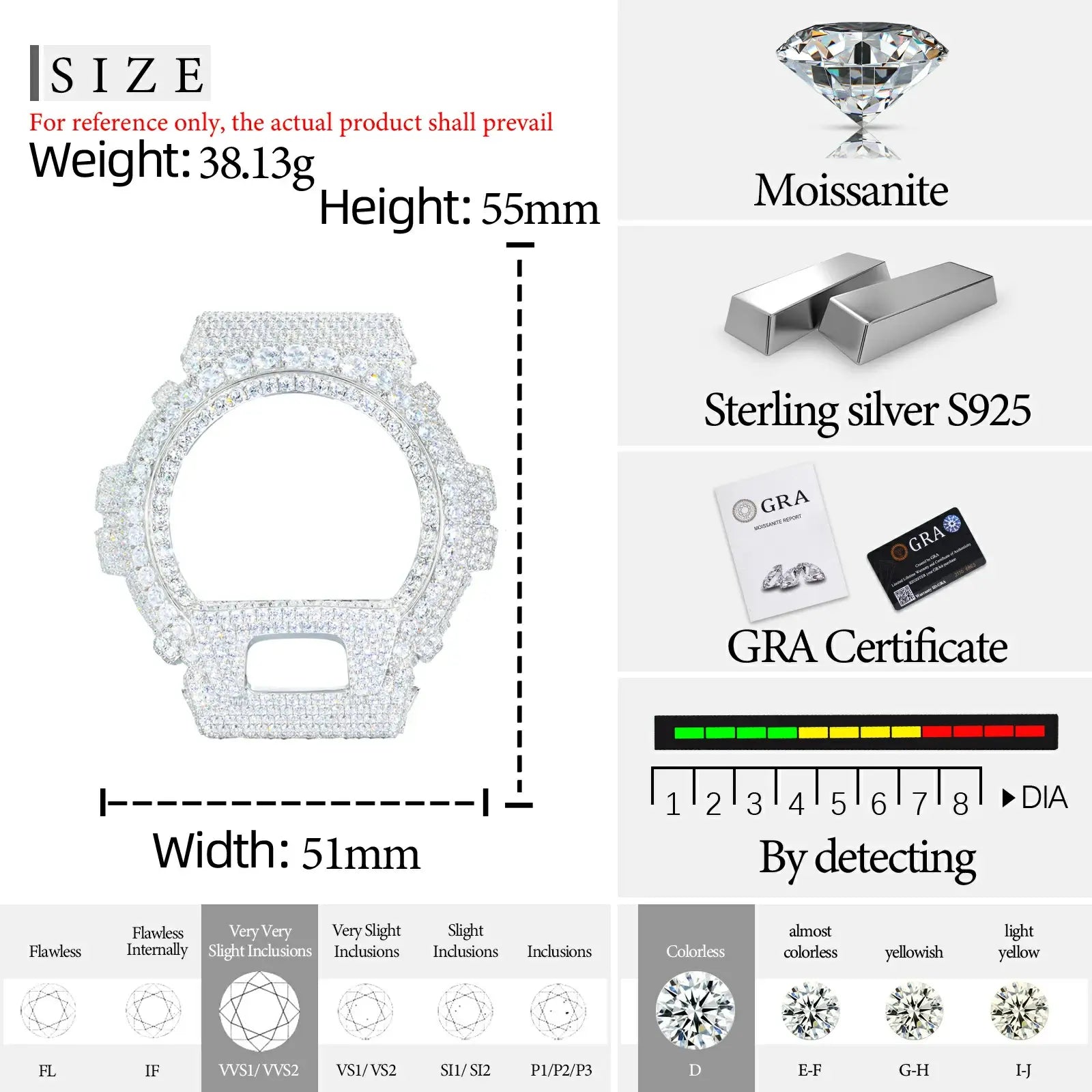 S925 Big Moissanite G-Shock Watch Case - DW6900