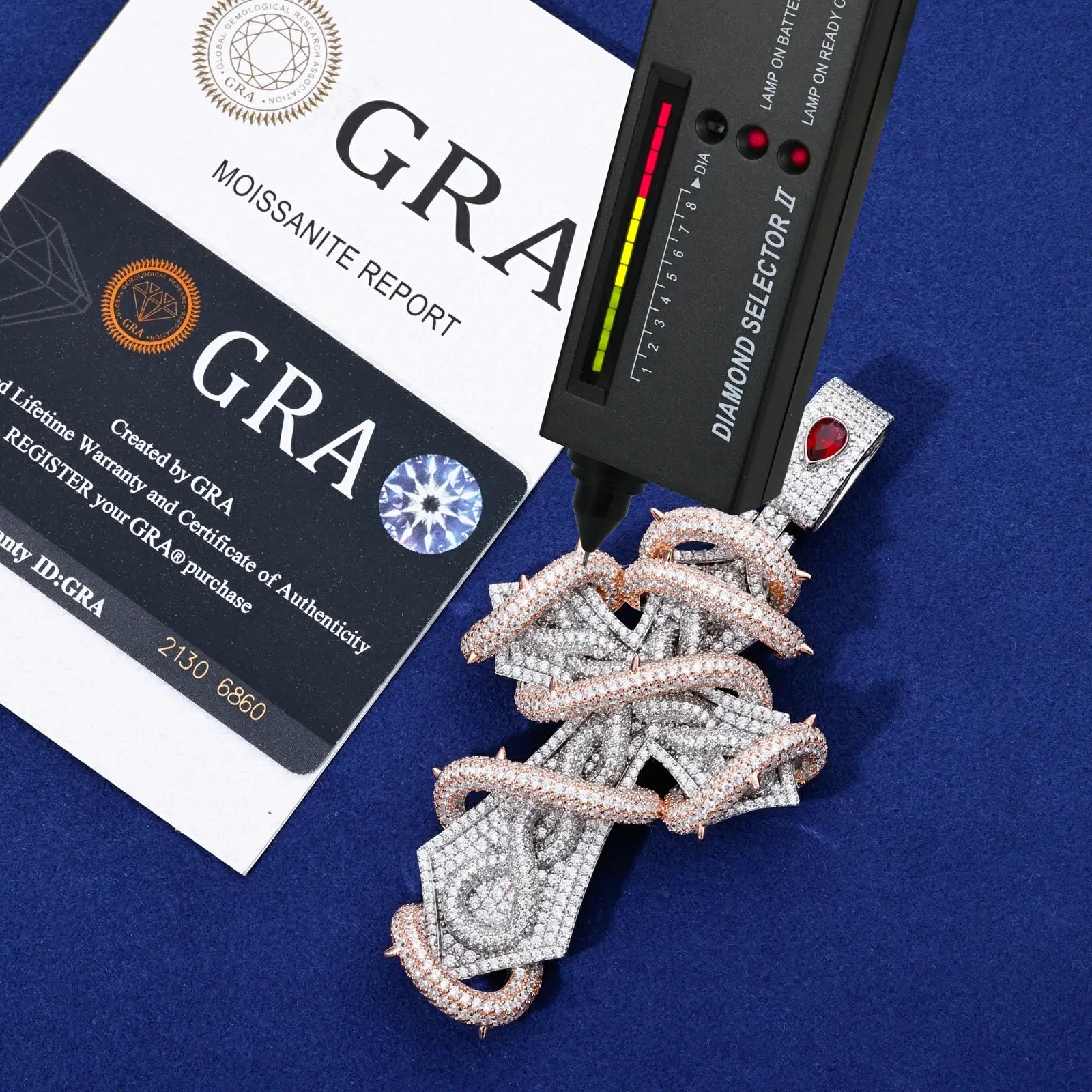 S925 Moissanite 2 Tone Thorn Wrapped Cross Pendant