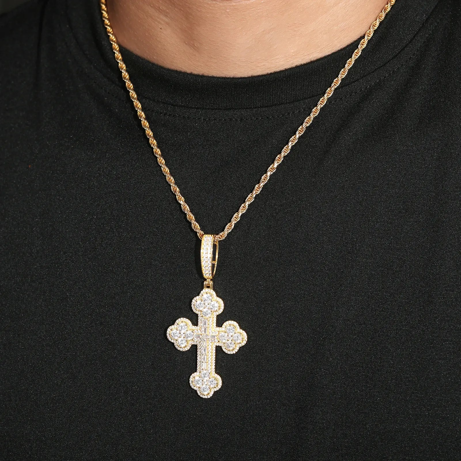S925 Moissanite 2 Layers Iris Cross Pendant