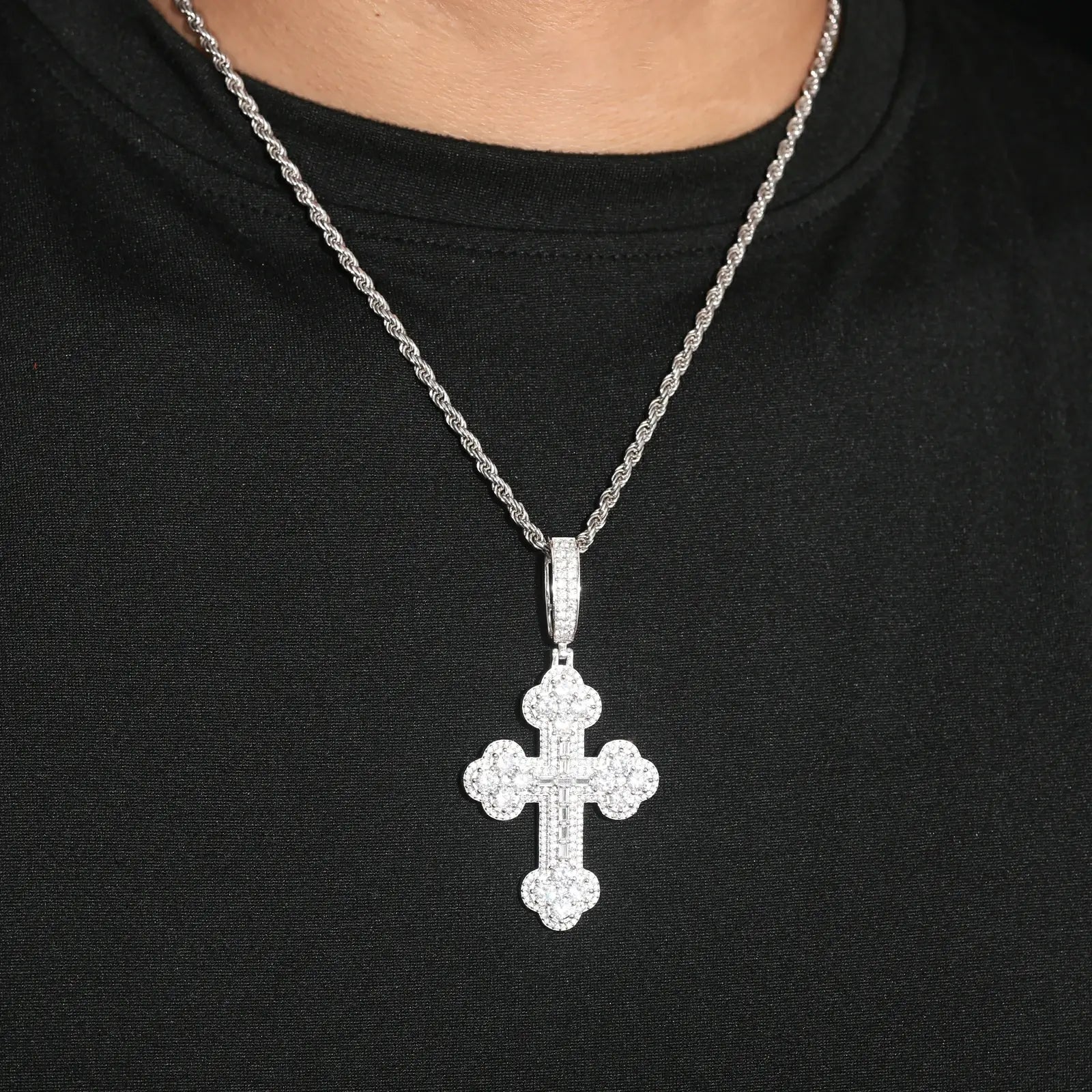 S925 Moissanite 2 Layers Iris Cross Pendant