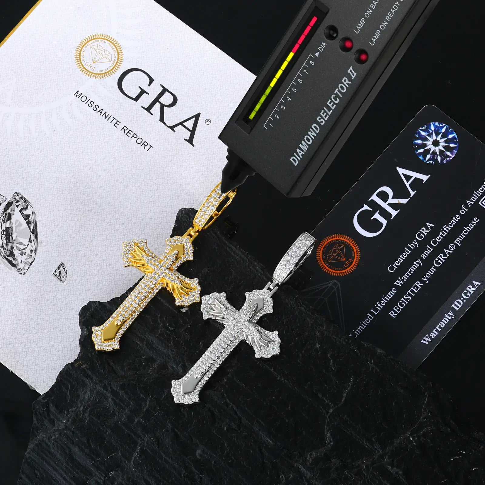 S925 Moissanite 2 Layer Wing Sword Cross Pendant