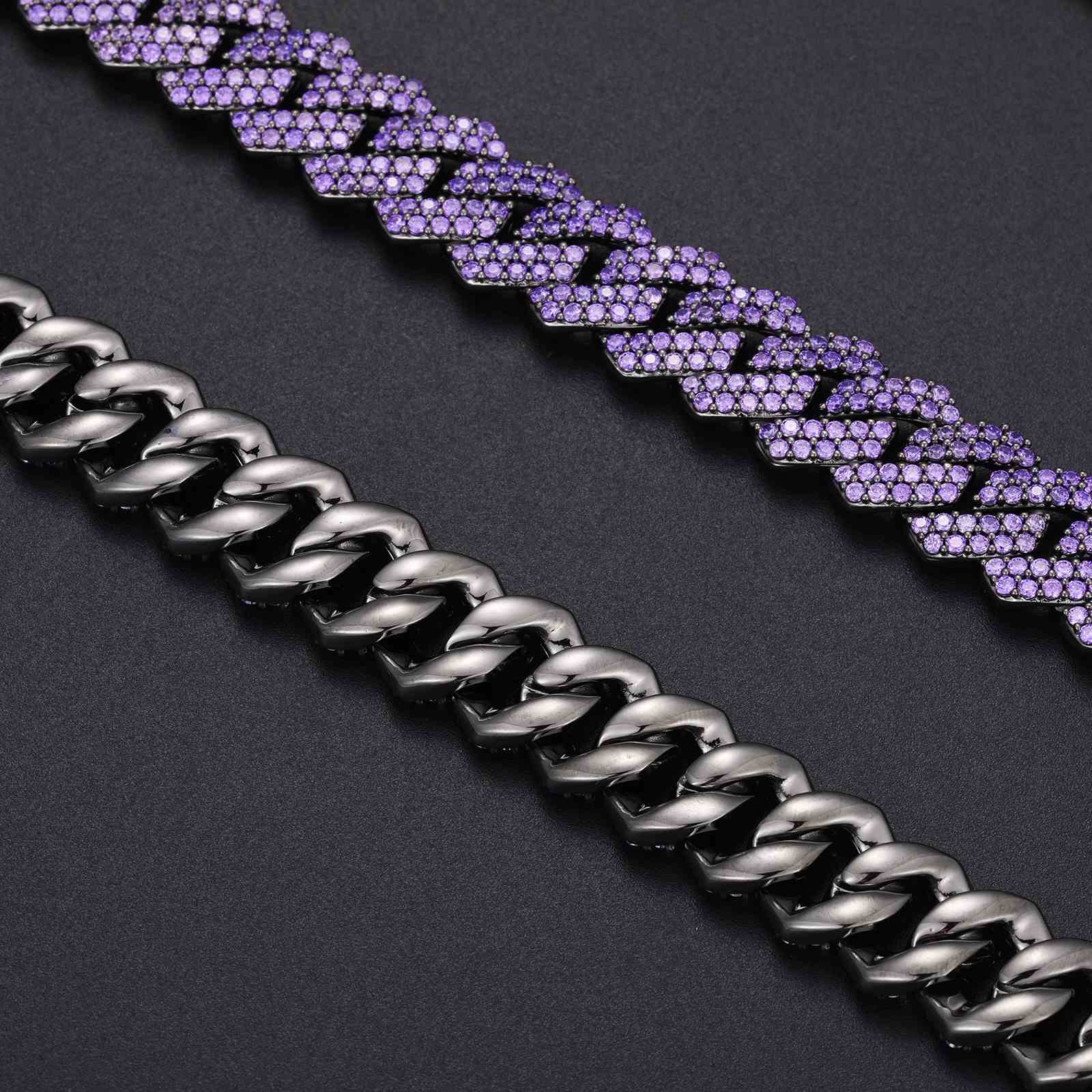 (CZ)14mm 2 Rows Purple CZ Cuban Link Chain