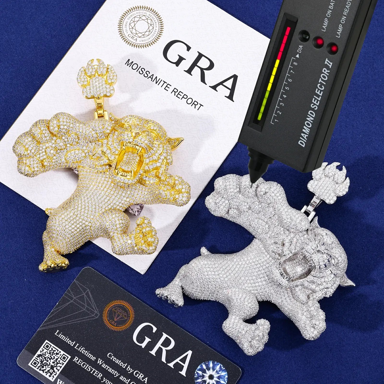 S925 Moissanite Roaring Tiger Pendant | Paw Bail