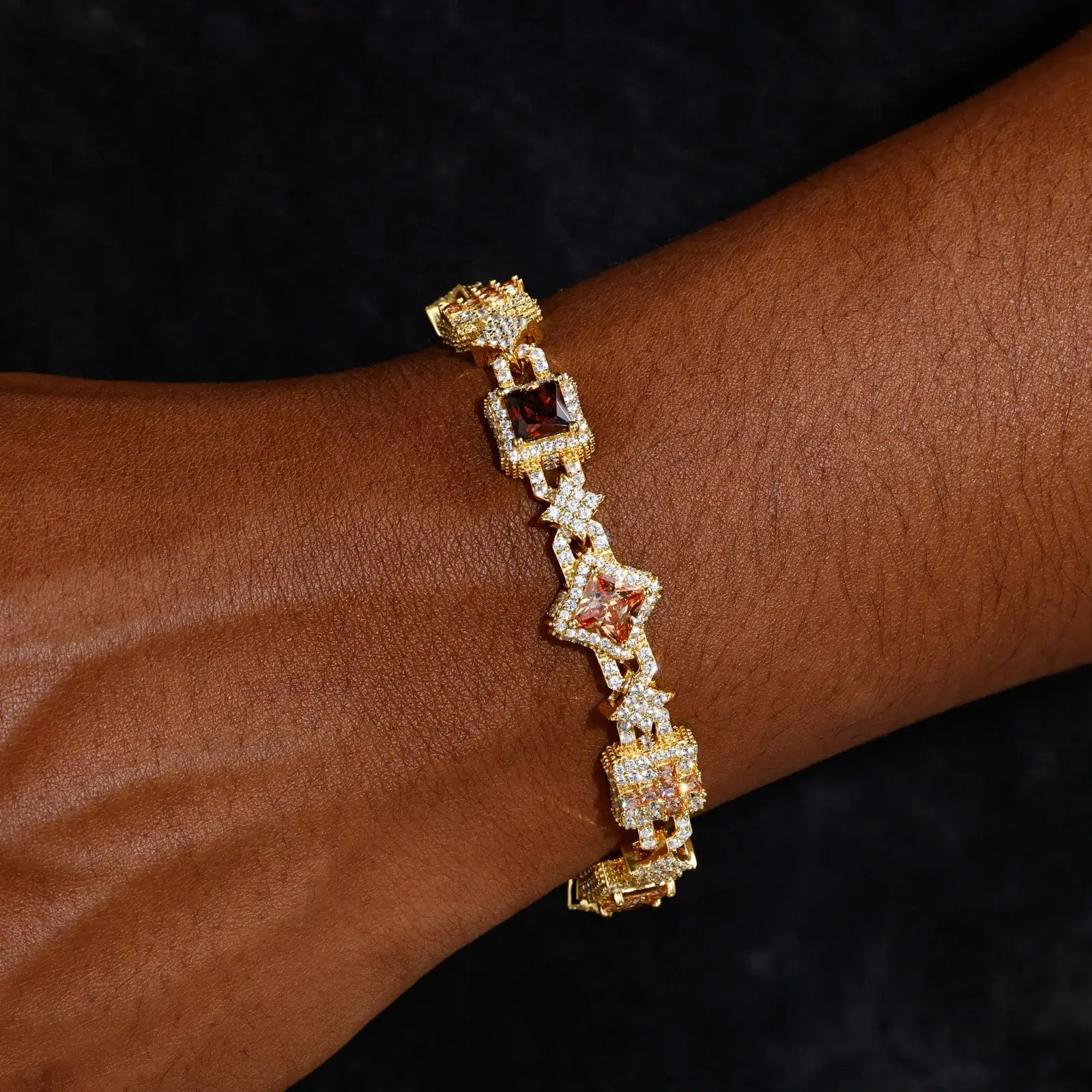 13mm S925 Moissanite Cross Star Square Link Bracelet