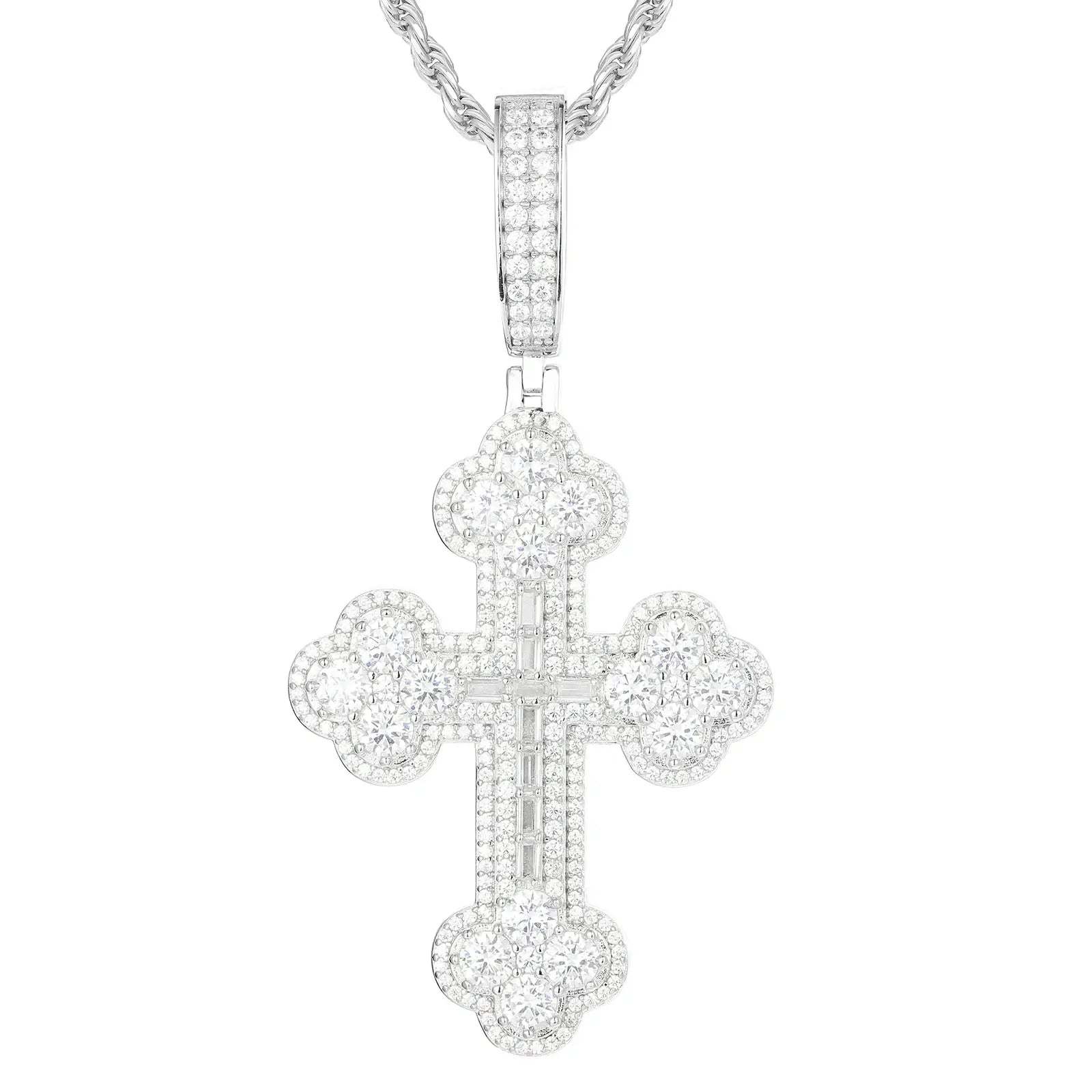 S925 Moissanite 2 Layers Iris Cross Pendant