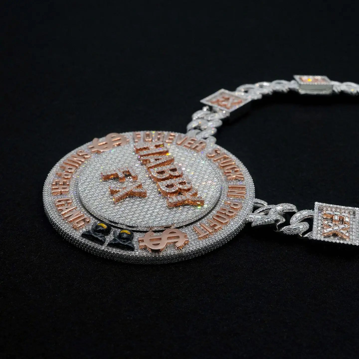 HABBY FX Dog Tag Pendant With FX Sign Cuban Chain