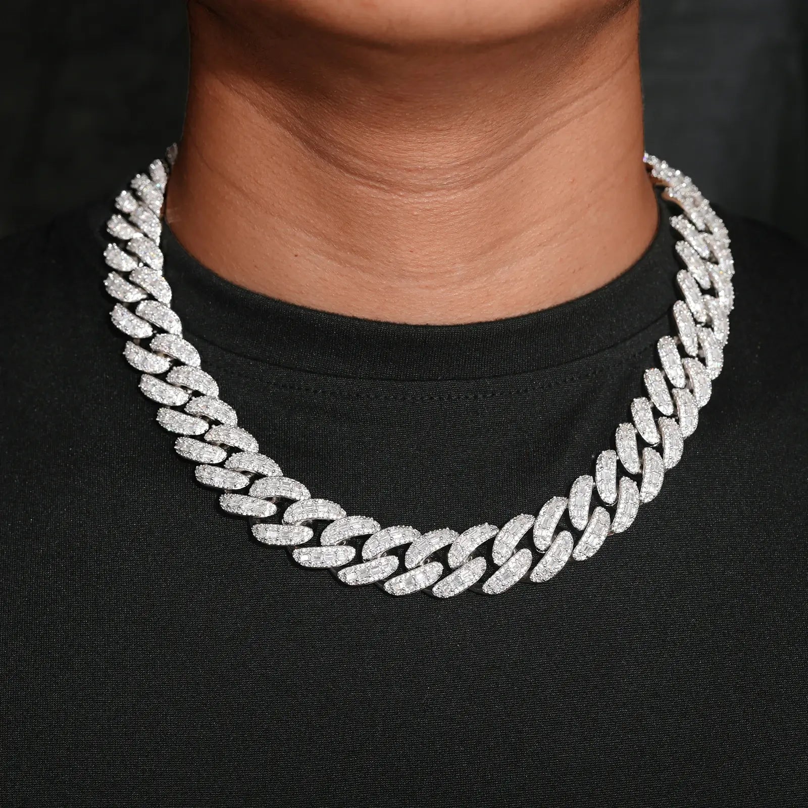 18mm S925 Baguette Moissanite Curb Cuban Link Chain