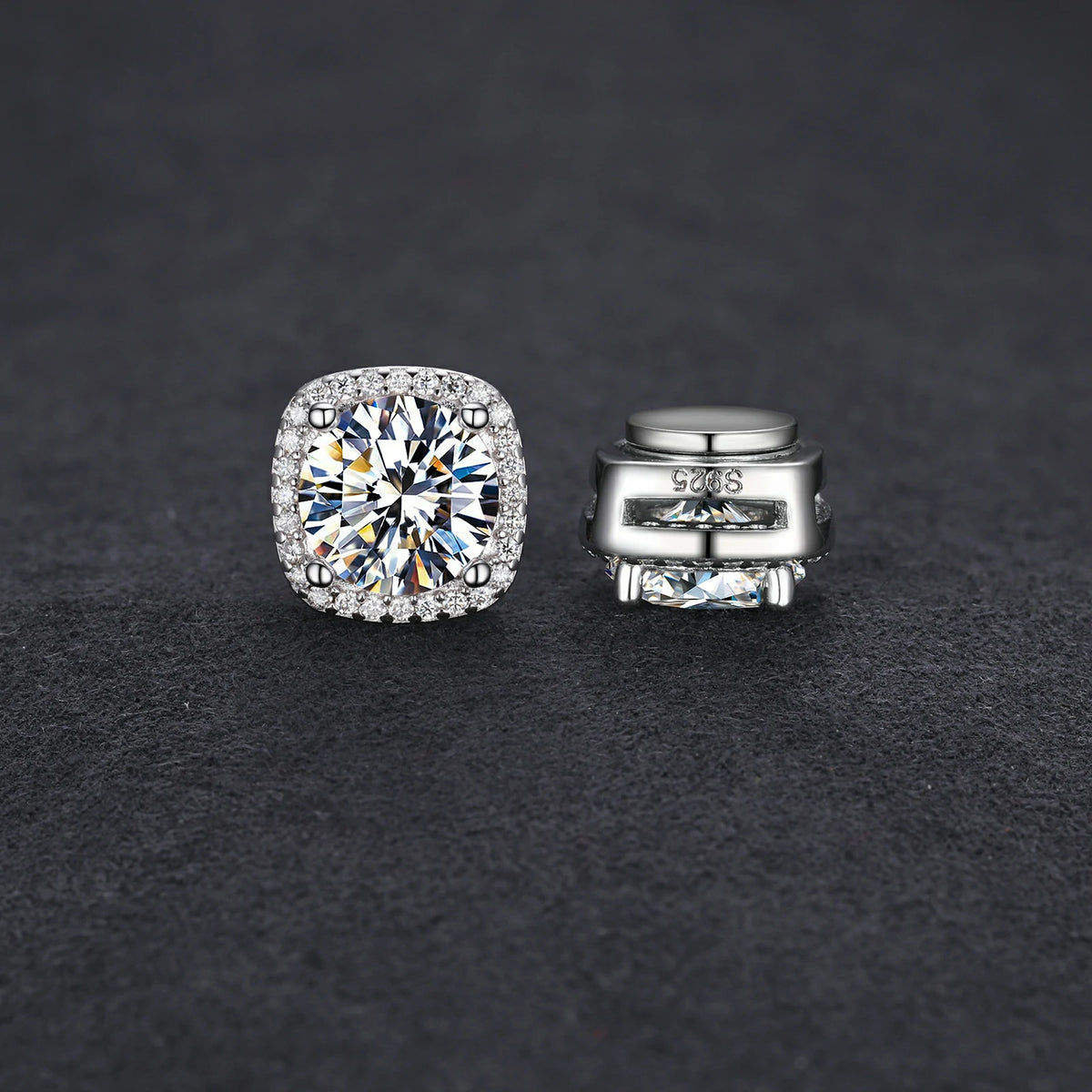 S925 Moissanite Magnetic Square Halo Stud Earrings