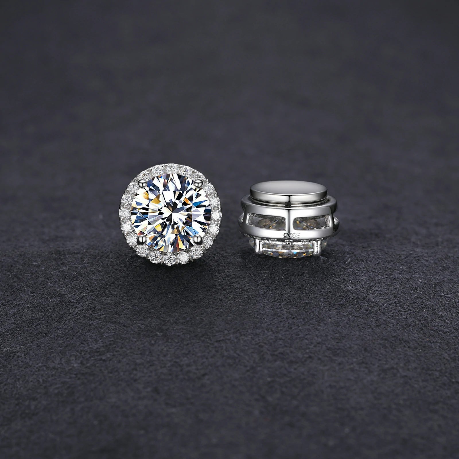 S925 Moissanite Magnetic Halo Stud Earrings