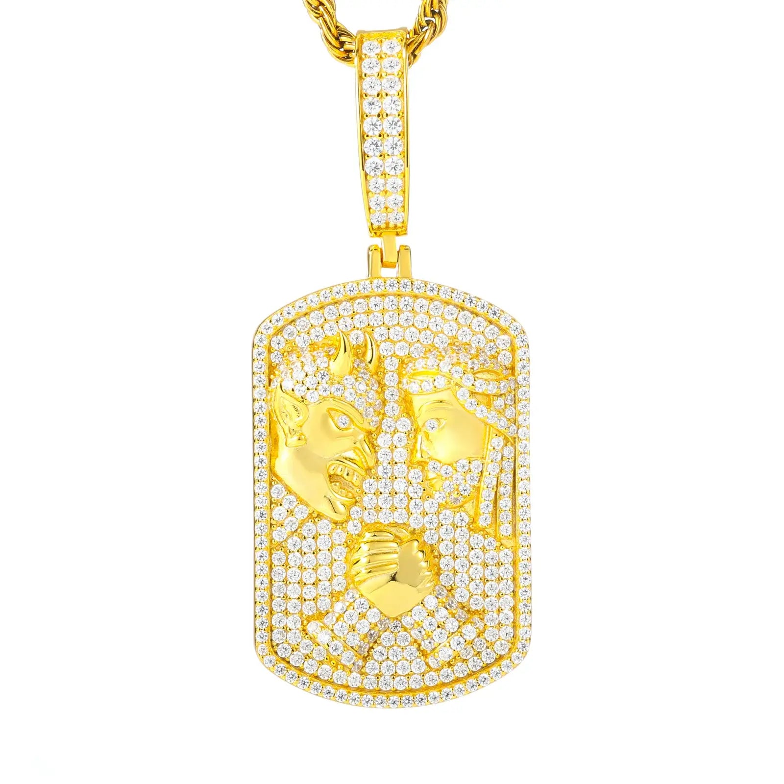 S925 Moissanite Jesus Fights the Devil Dog Tag Pendant