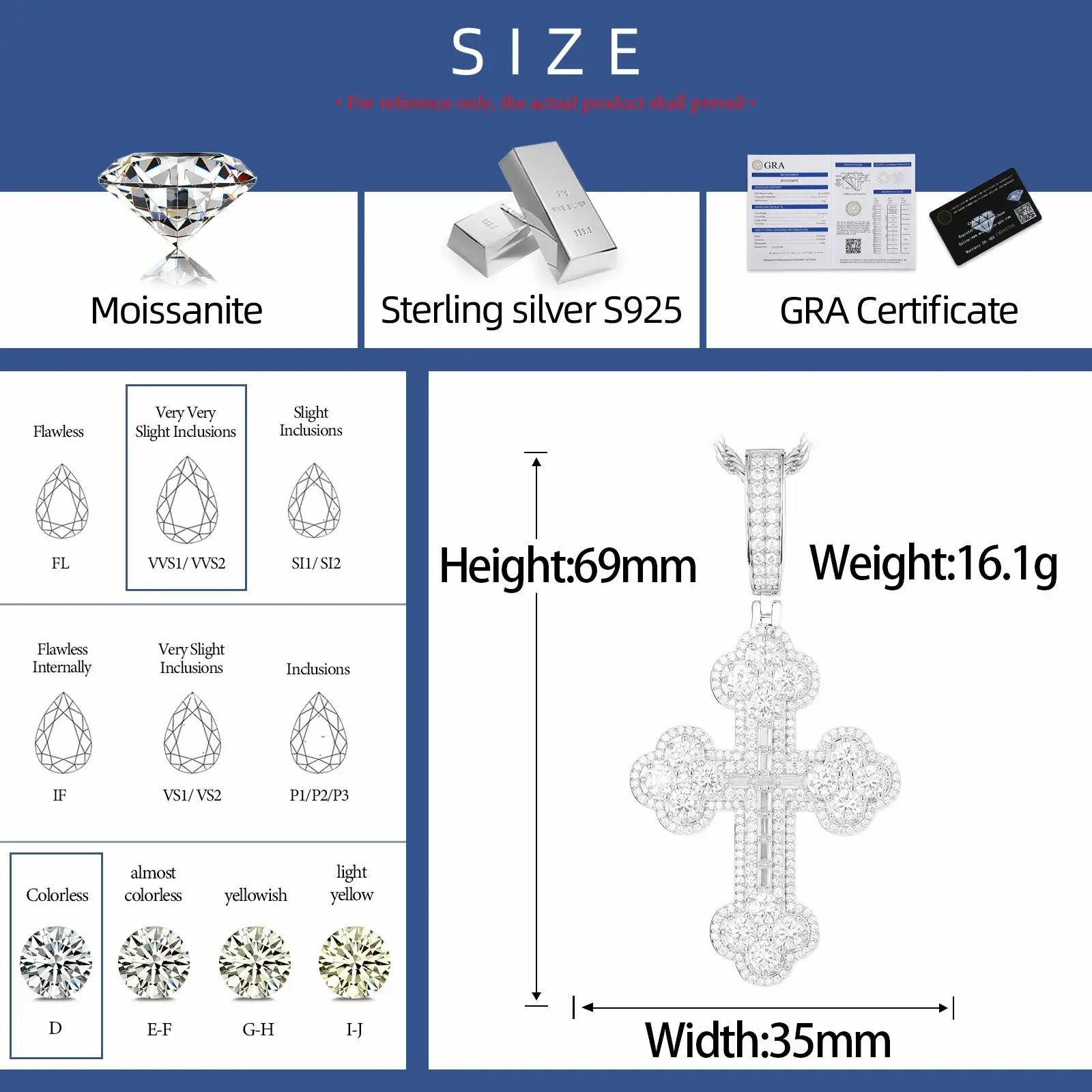 S925 Moissanite 2 Layers Iris Cross Pendant