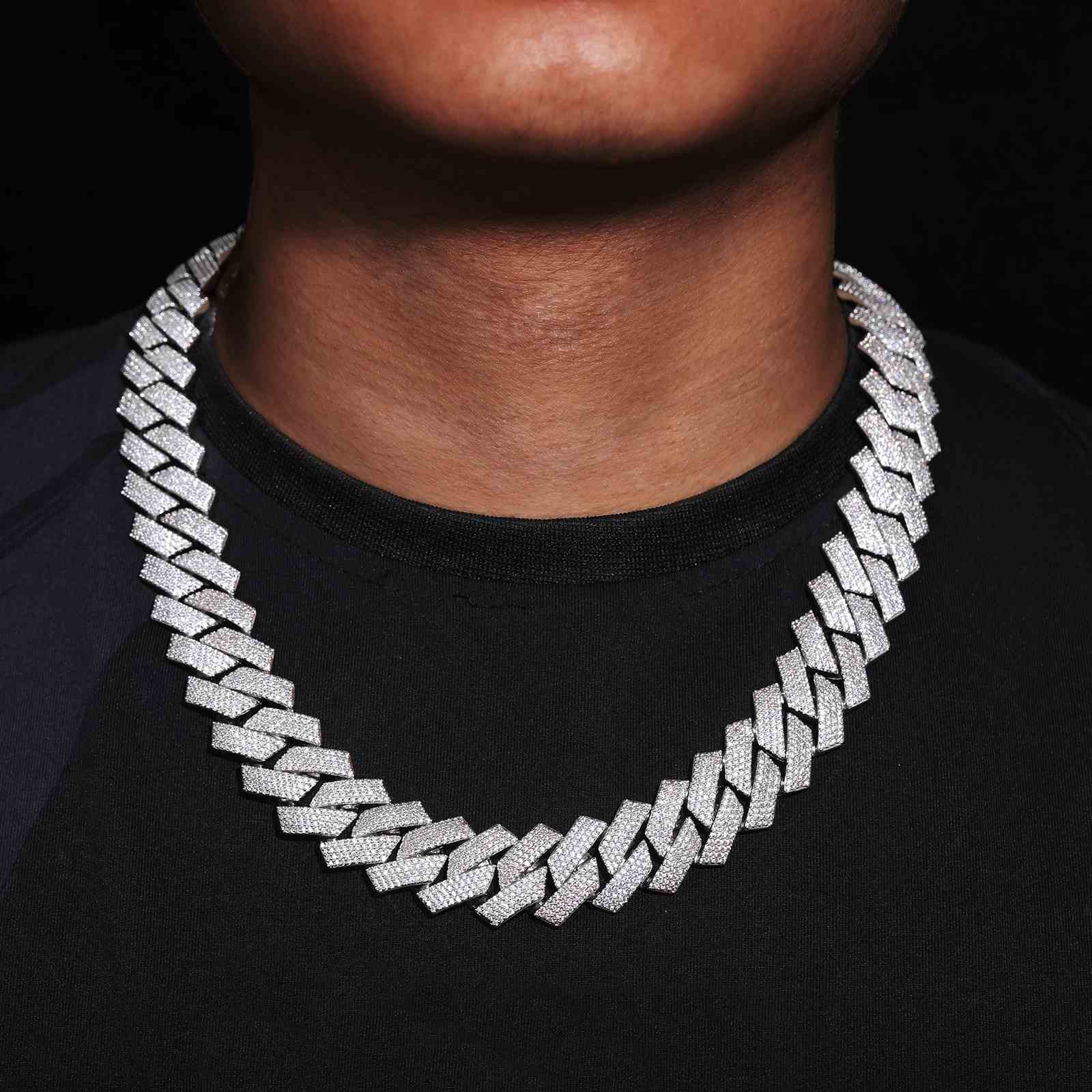 (CZ)20mm Prong 4 Rows CZ Cuban Link Chain
