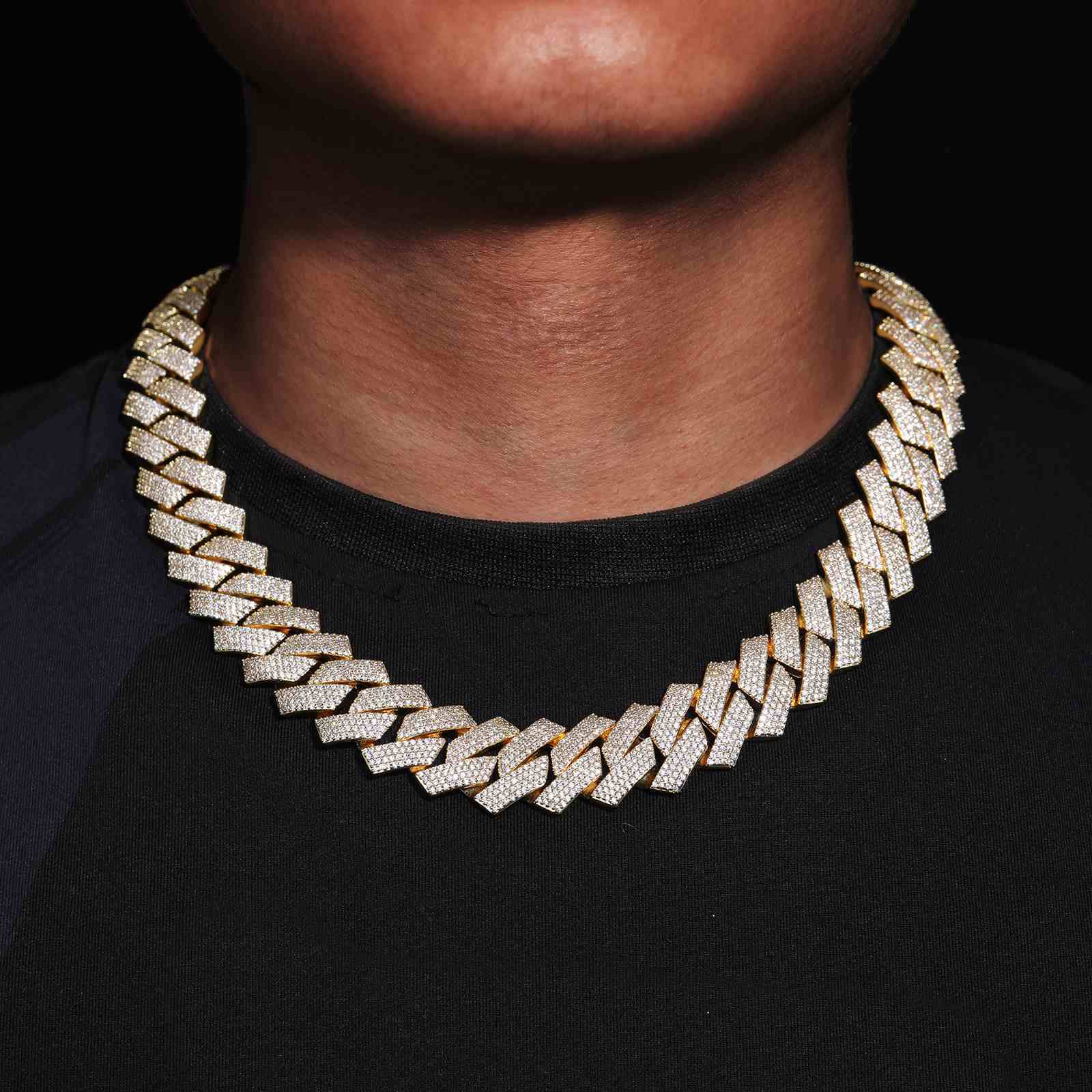 (CZ)20mm Prong 4 Rows CZ Cuban Link Chain