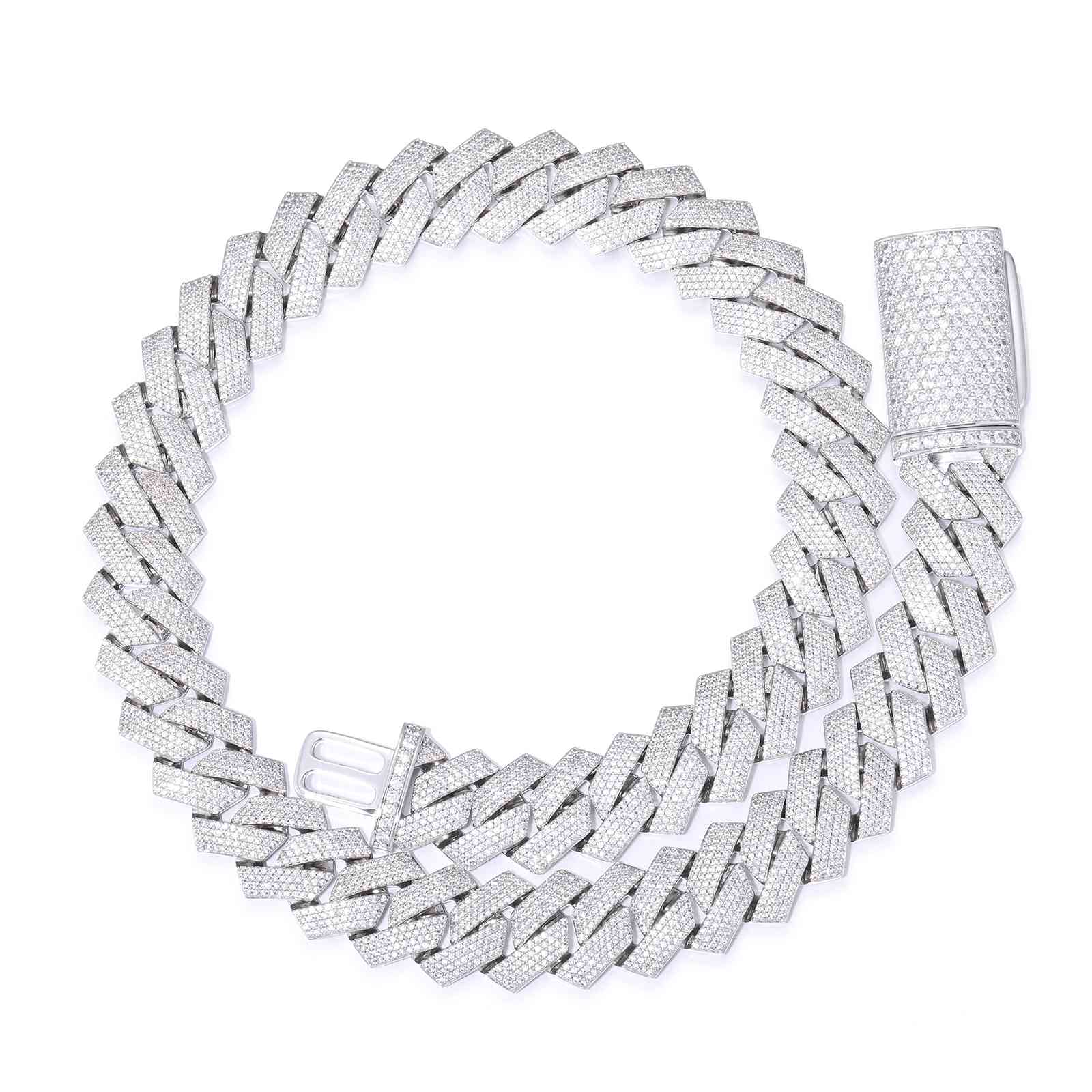 20mm Prong 4 Rows CZ Diamond Cuban Link Chain
