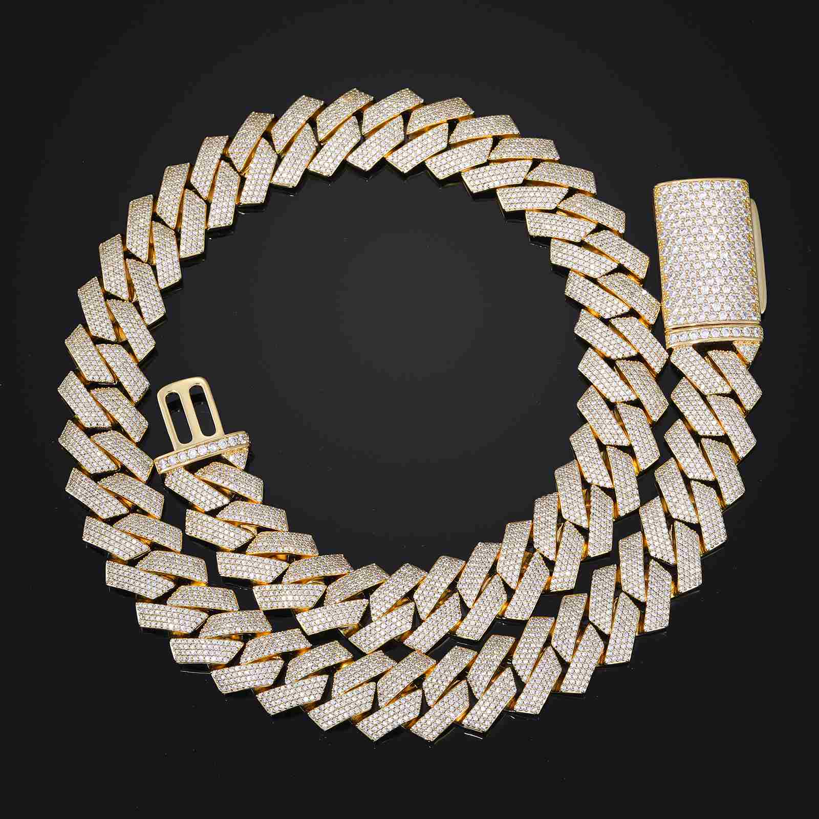 (CZ)20mm Prong 4 Rows CZ Cuban Link Chain