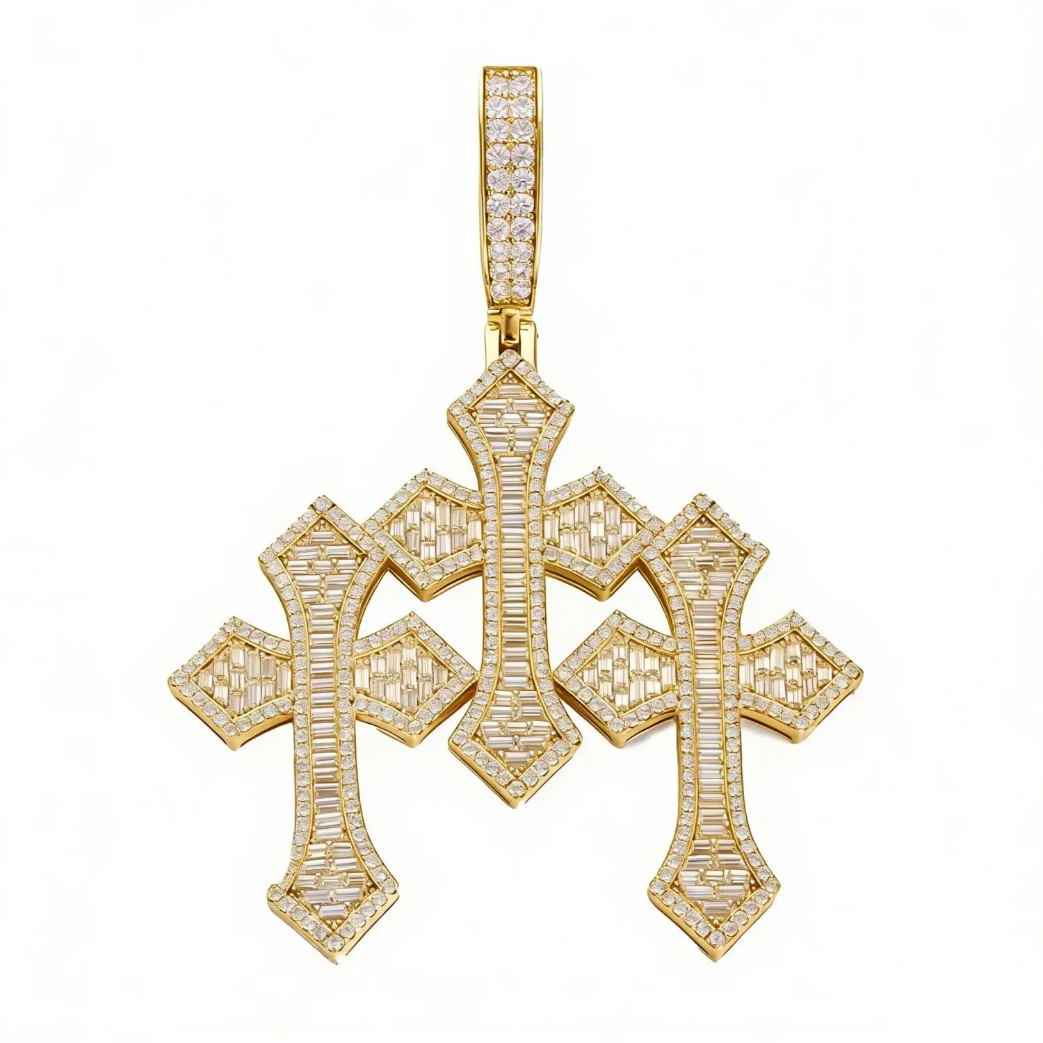 S925 Baguette Moissanite Triple Cross Pendant