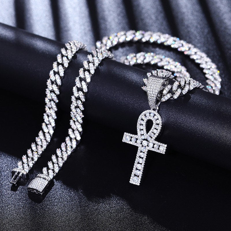 S925 Moissanite Ankh Cross Pendant