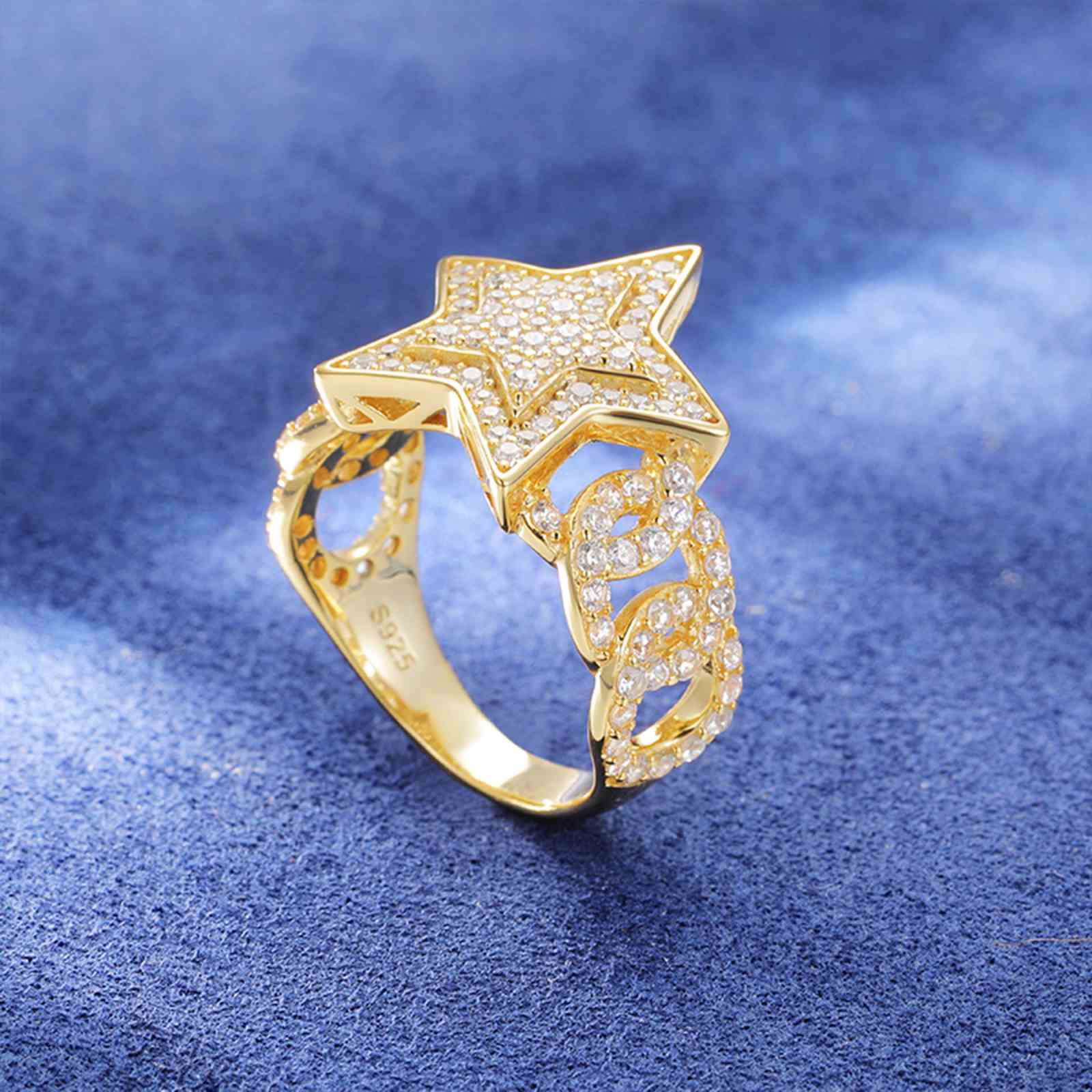 S925 Moissanite Cuban Link Side Star Ring