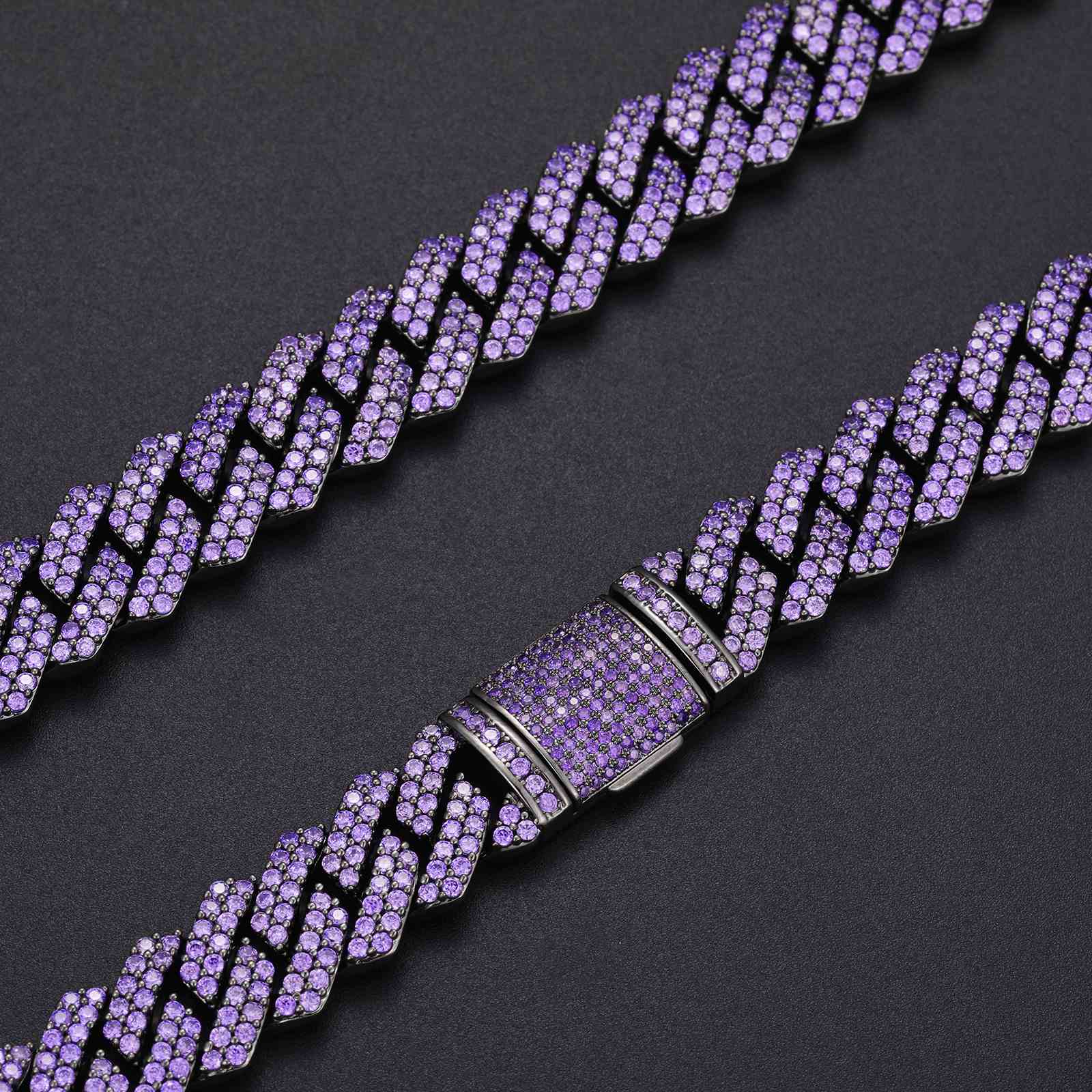 (CZ)14mm 2 Rows Purple CZ Cuban Link Chain