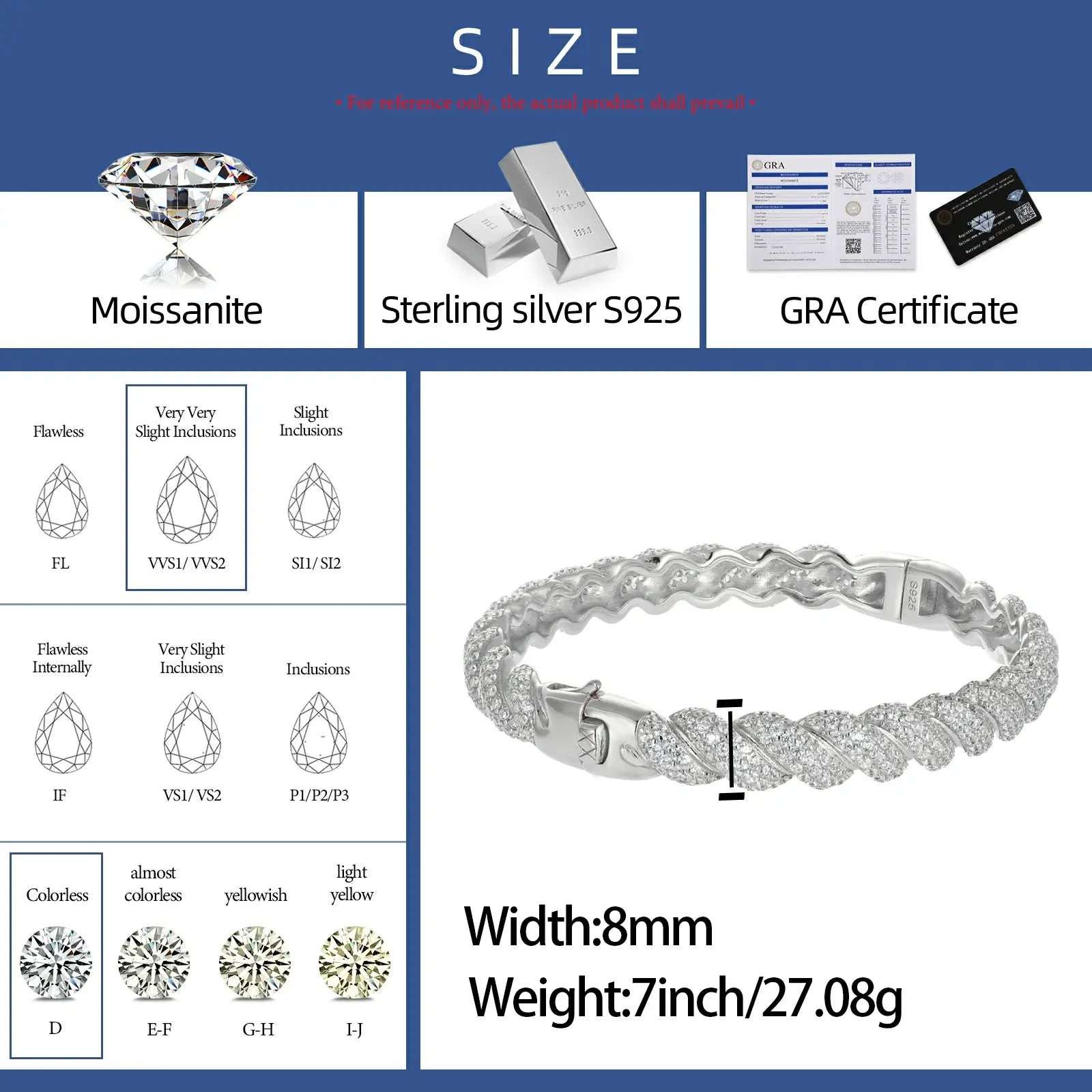 8mm S925 Moissanite Twisted Bangle