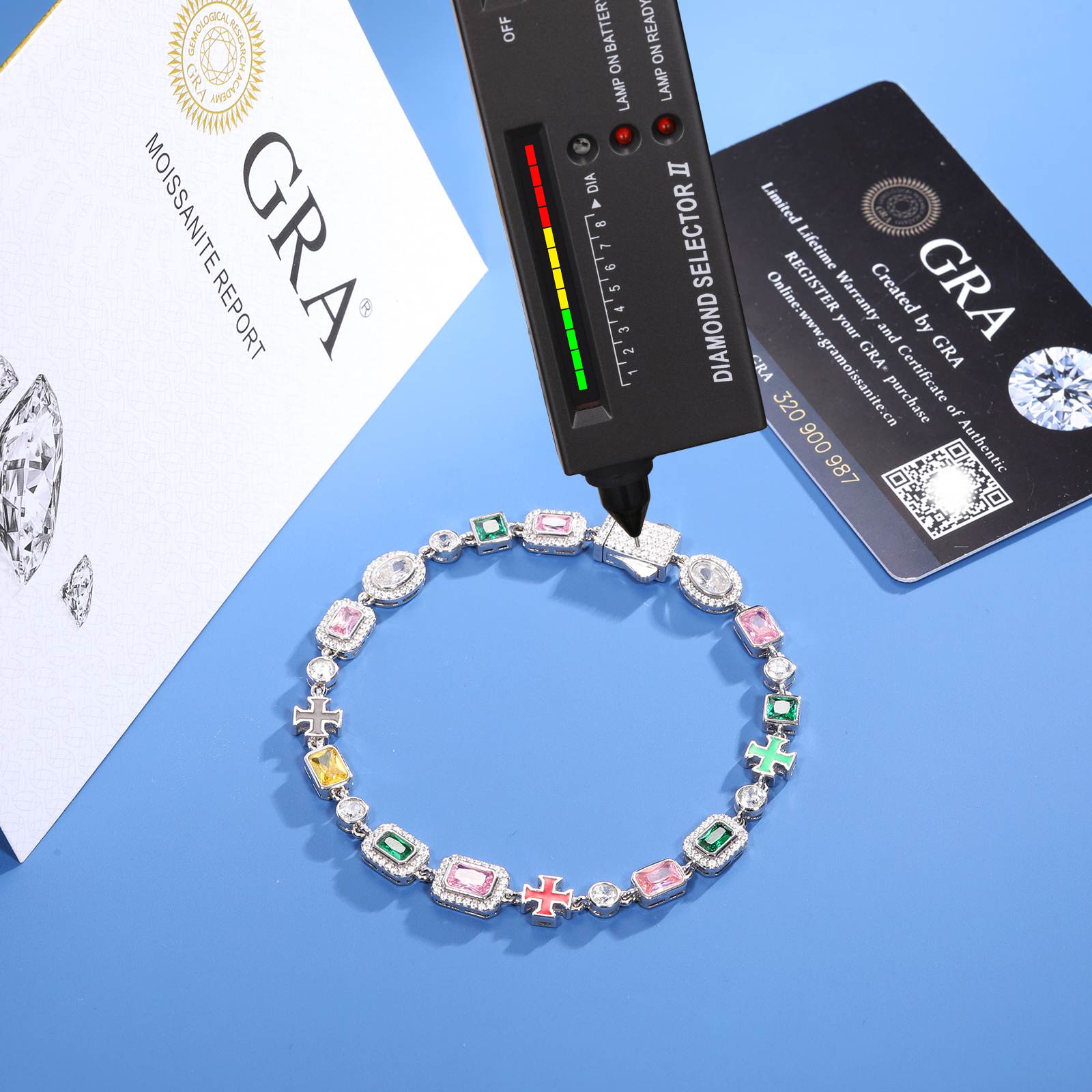 7mm S925 Color Gemstones Enamel Cross Tennis Bracelet - TUHE Jewelry