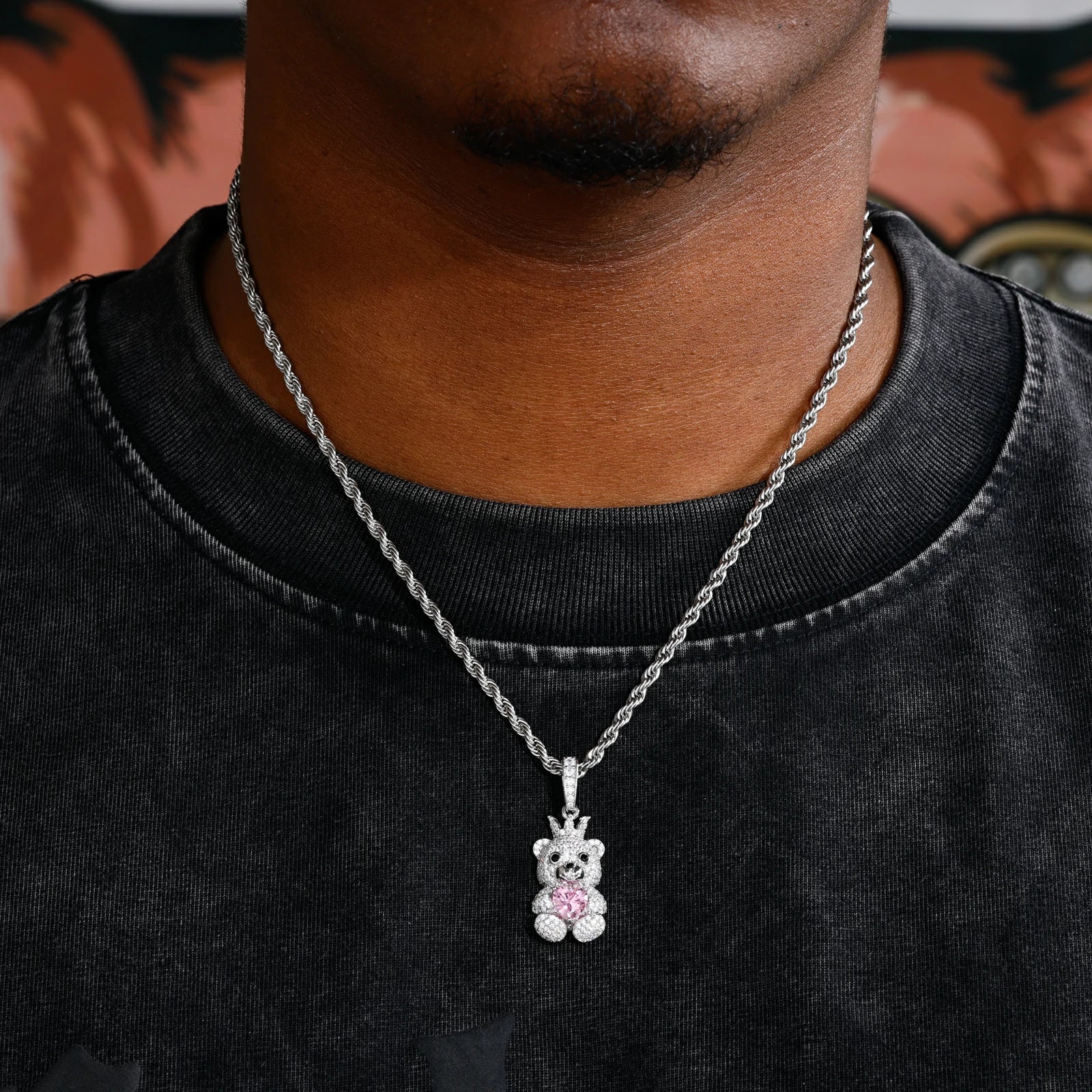 S925 Moissanite Family The Three Lucky Bears Pendant
