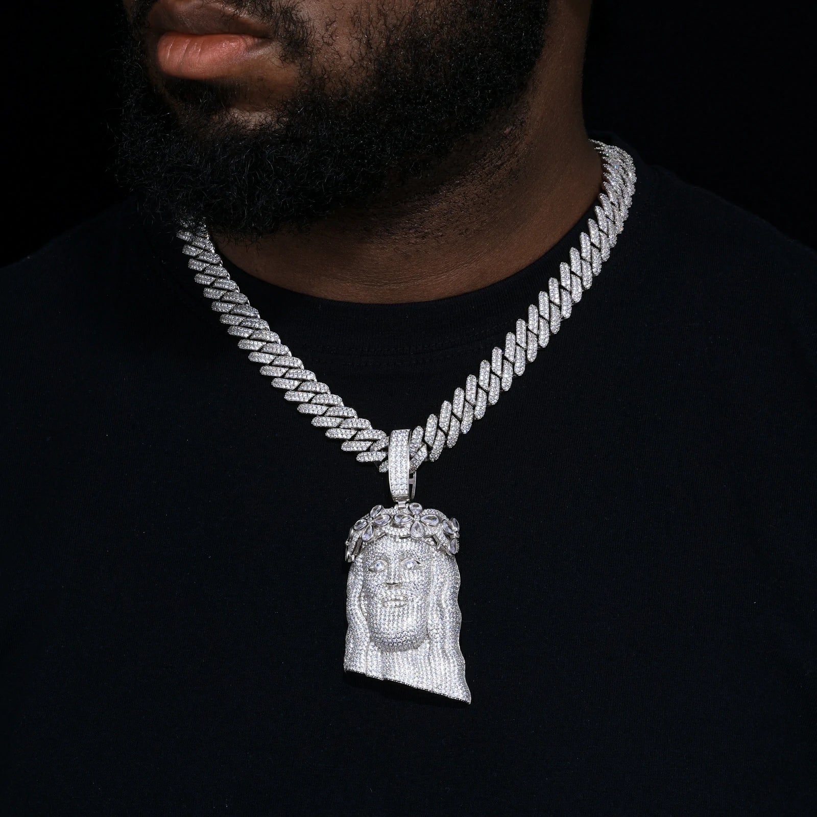S925 Moissanite Flower Jesus Piece Pendant
