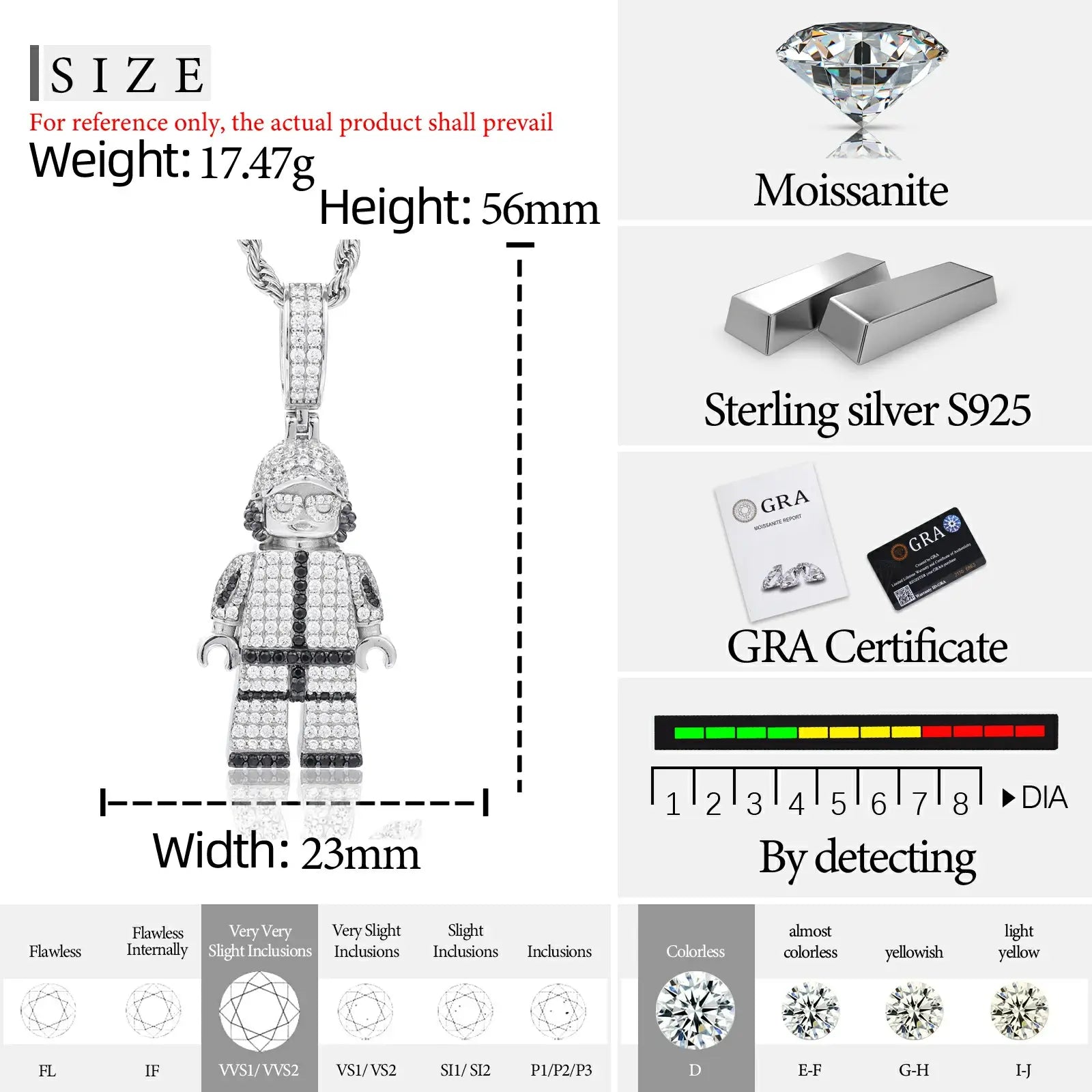 S925 Moissanite Y2K Rapper Pendant