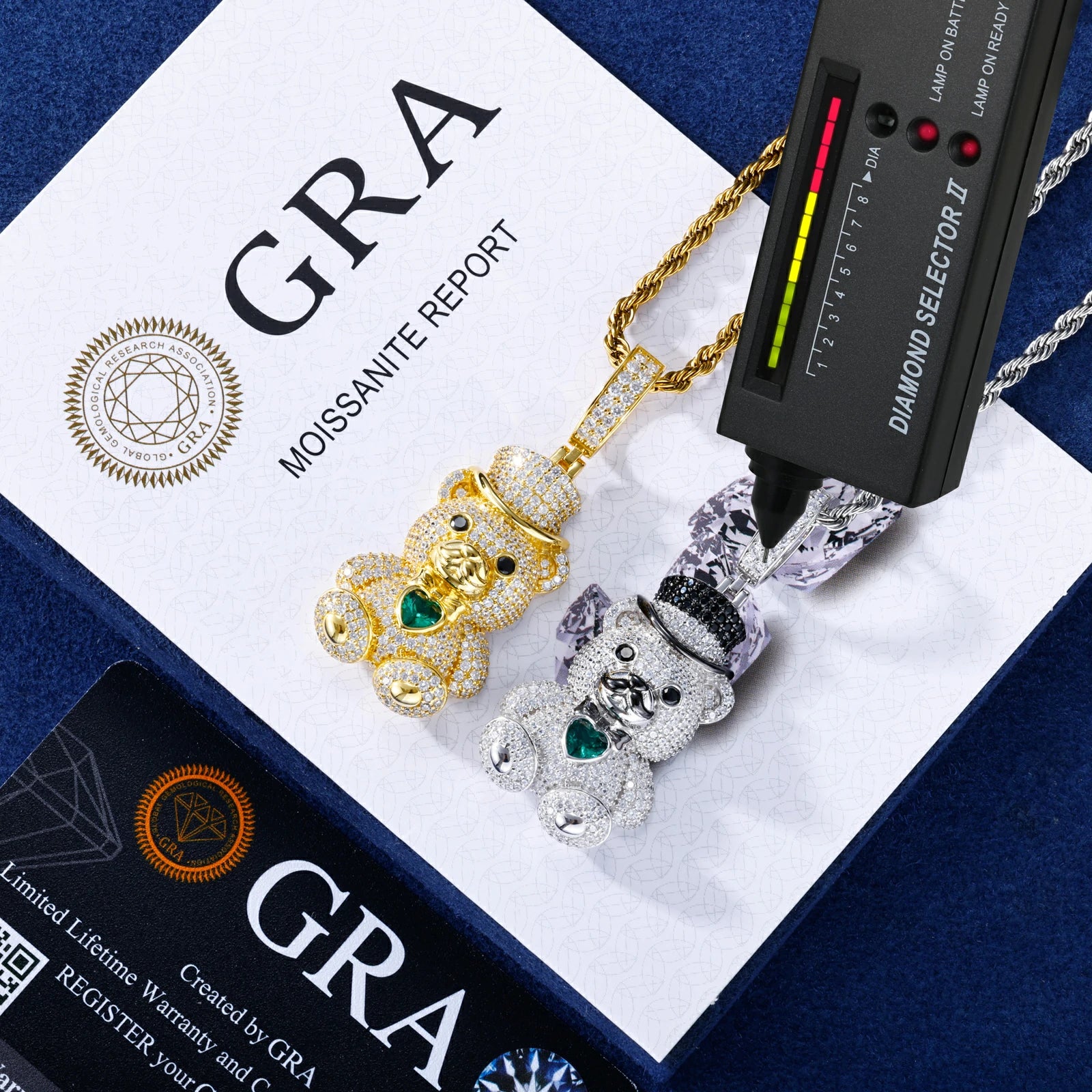 S925 Moissanite Family The Three Lucky Bears Pendant