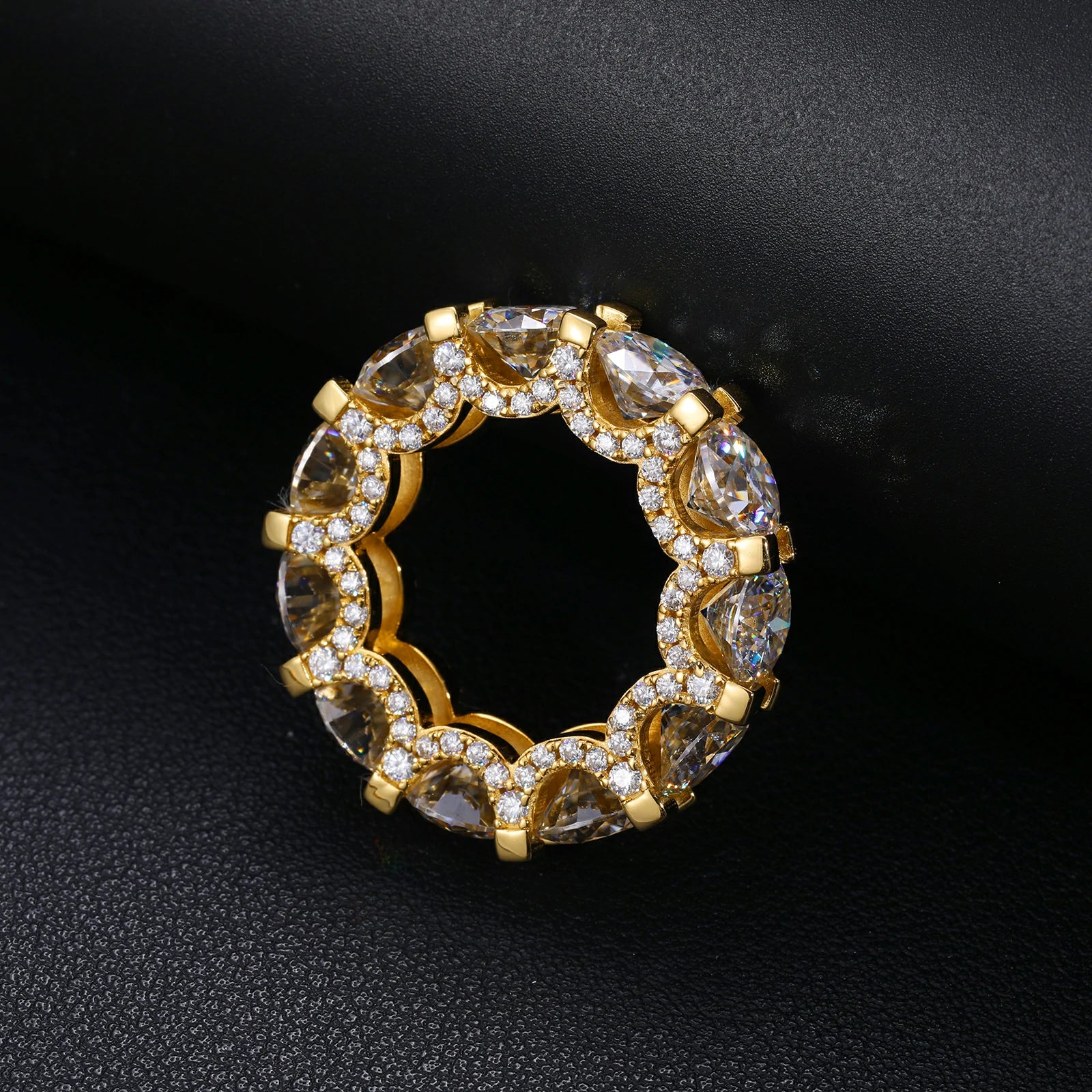 Side view of 6.5mm white gold eternity ring, highlighting seamless band curvature and secure stone settings for daily wear.