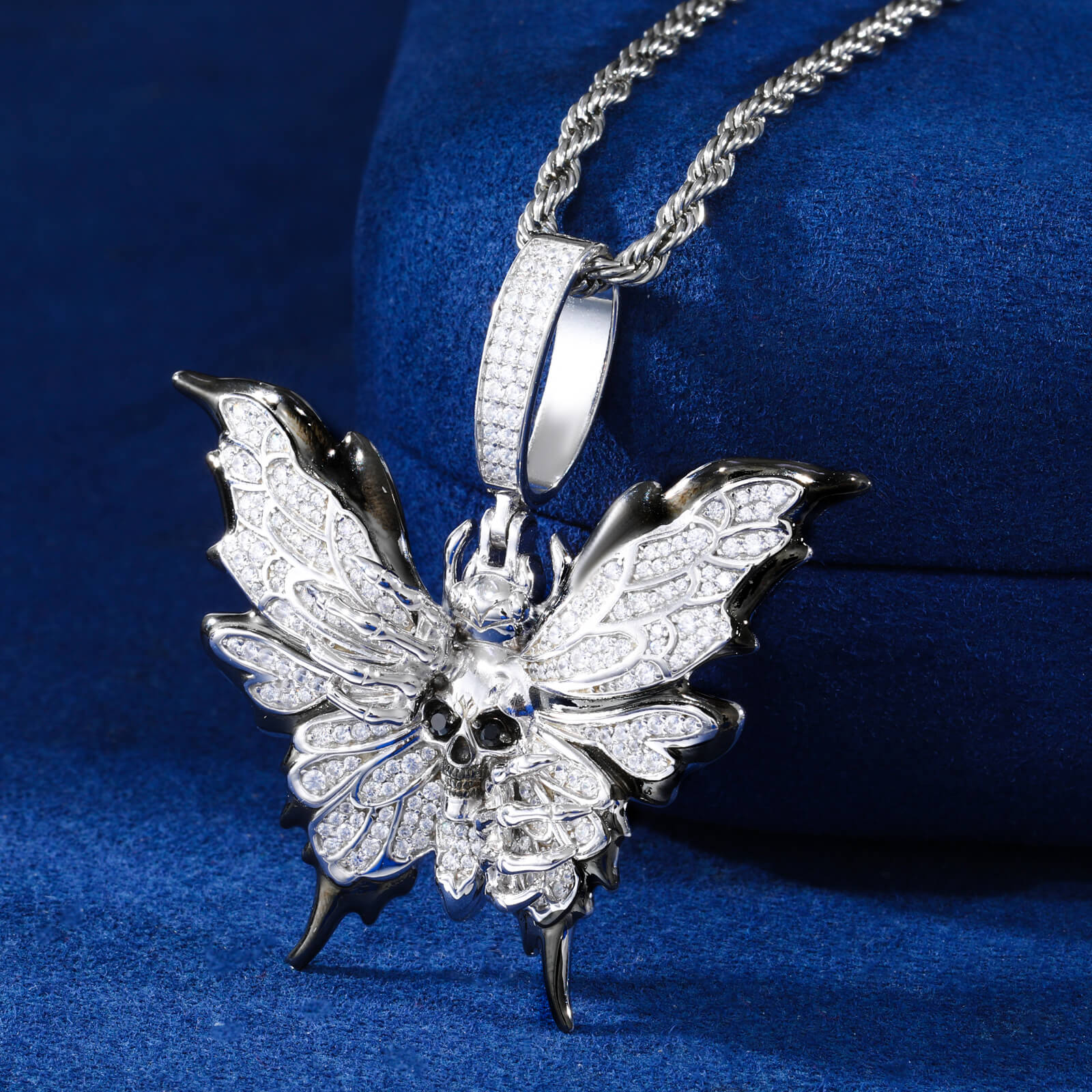 S925 Moissanite Butterfly Skull Pendant