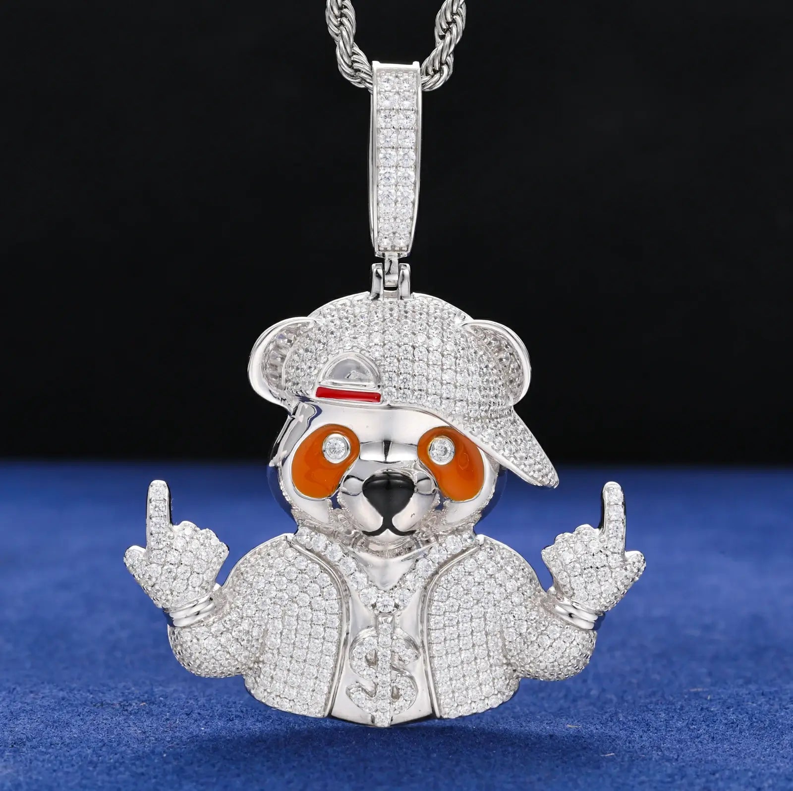S925 Moissanite Hip Hop Bear Pendant