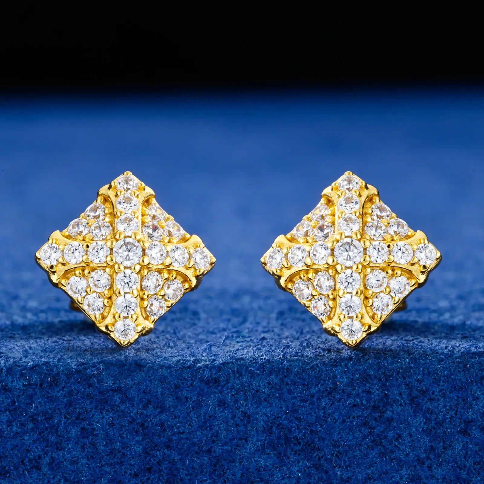 S925 Moissanite Square Chrome Heart Cross Stud Earrings