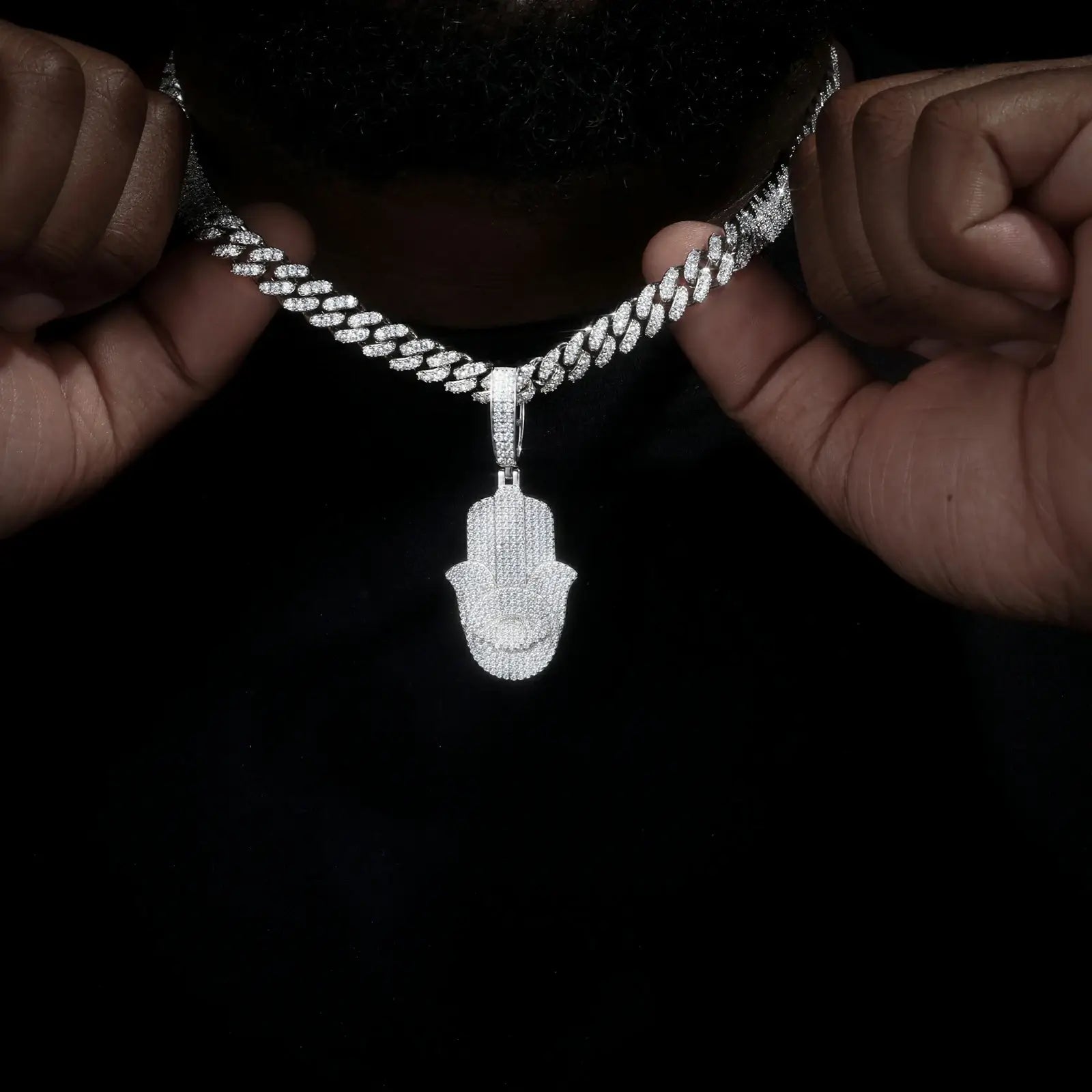 S925 Moissanite Hamsa Hand Pendant with Evil Eye