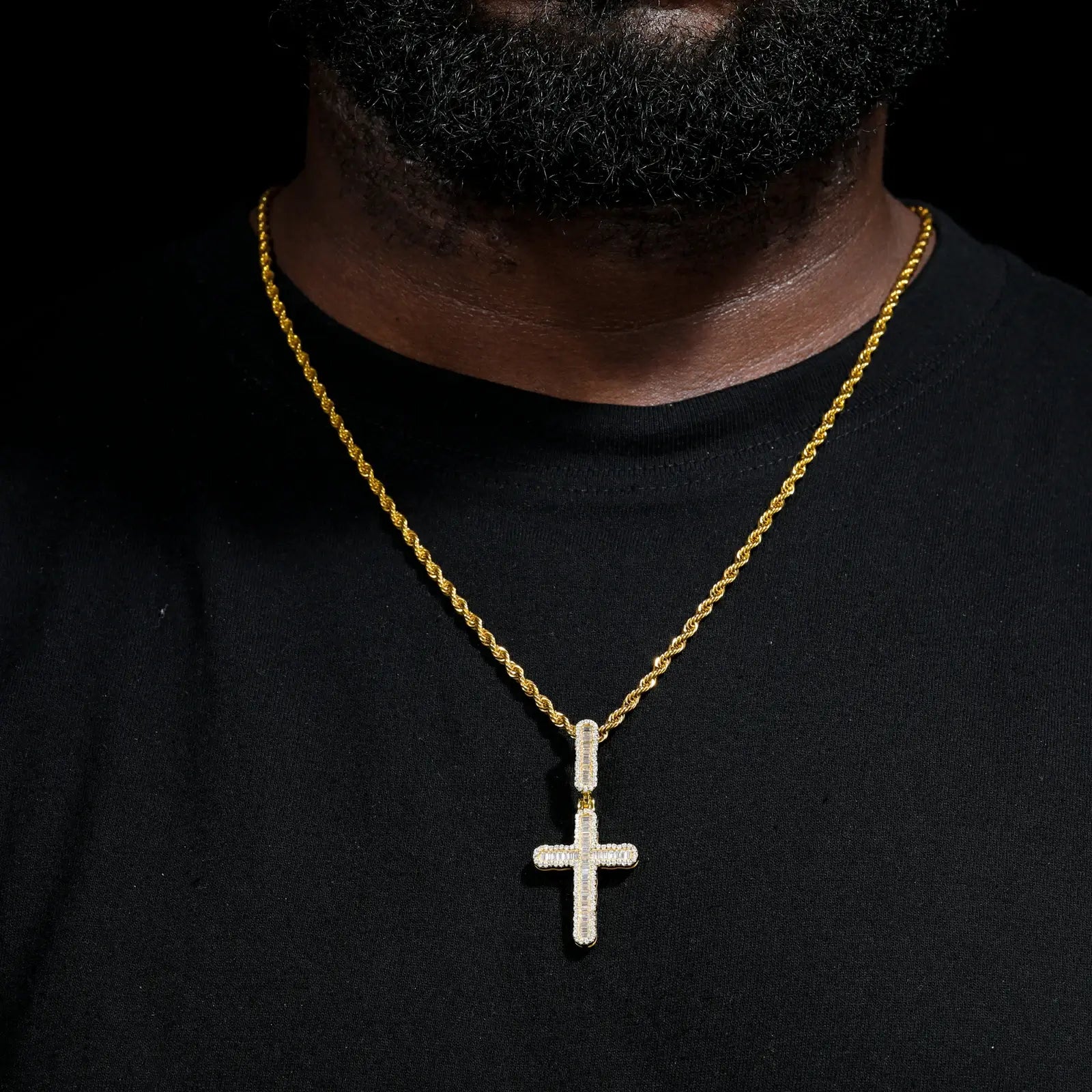 S925 Baguette Moissanite Cross Pendant