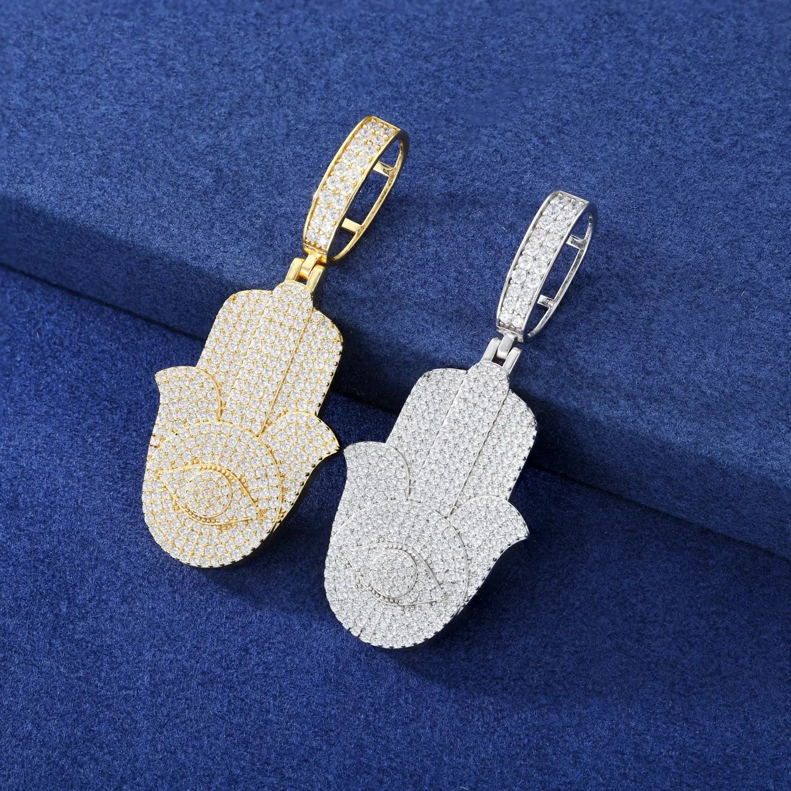 S925 Moissanite Hamsa Hand Pendant with Evil Eye