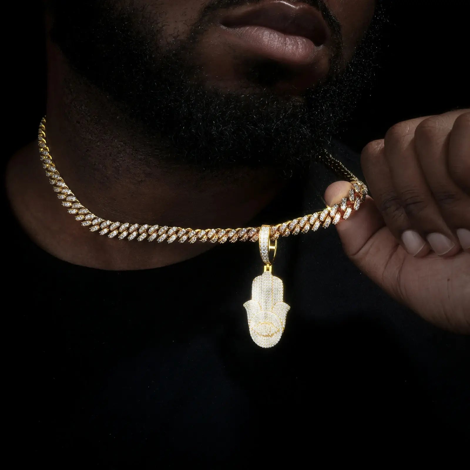 S925 Moissanite Hamsa Hand Pendant with Evil Eye