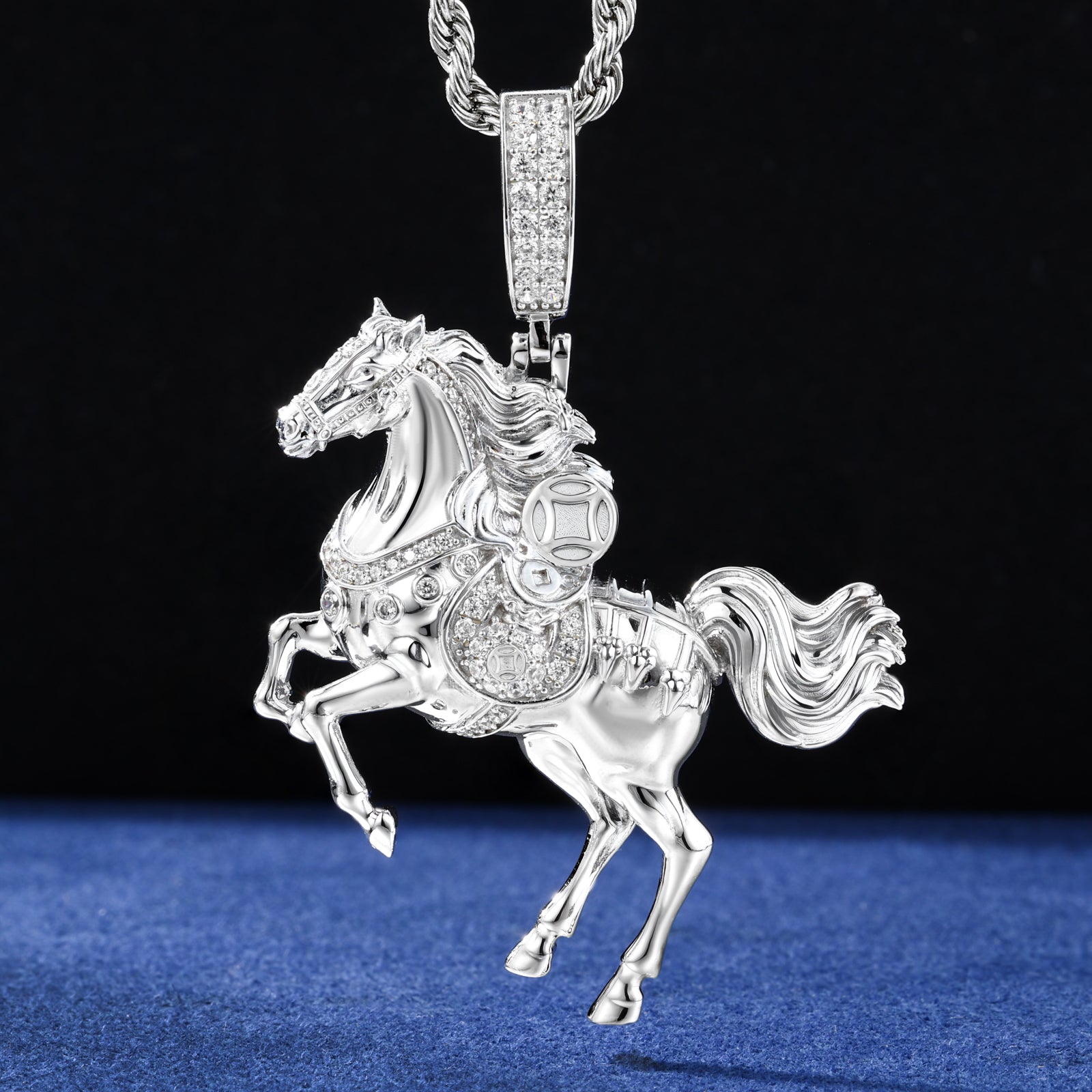 S925 Moissanite Leaping Horse Pendant
