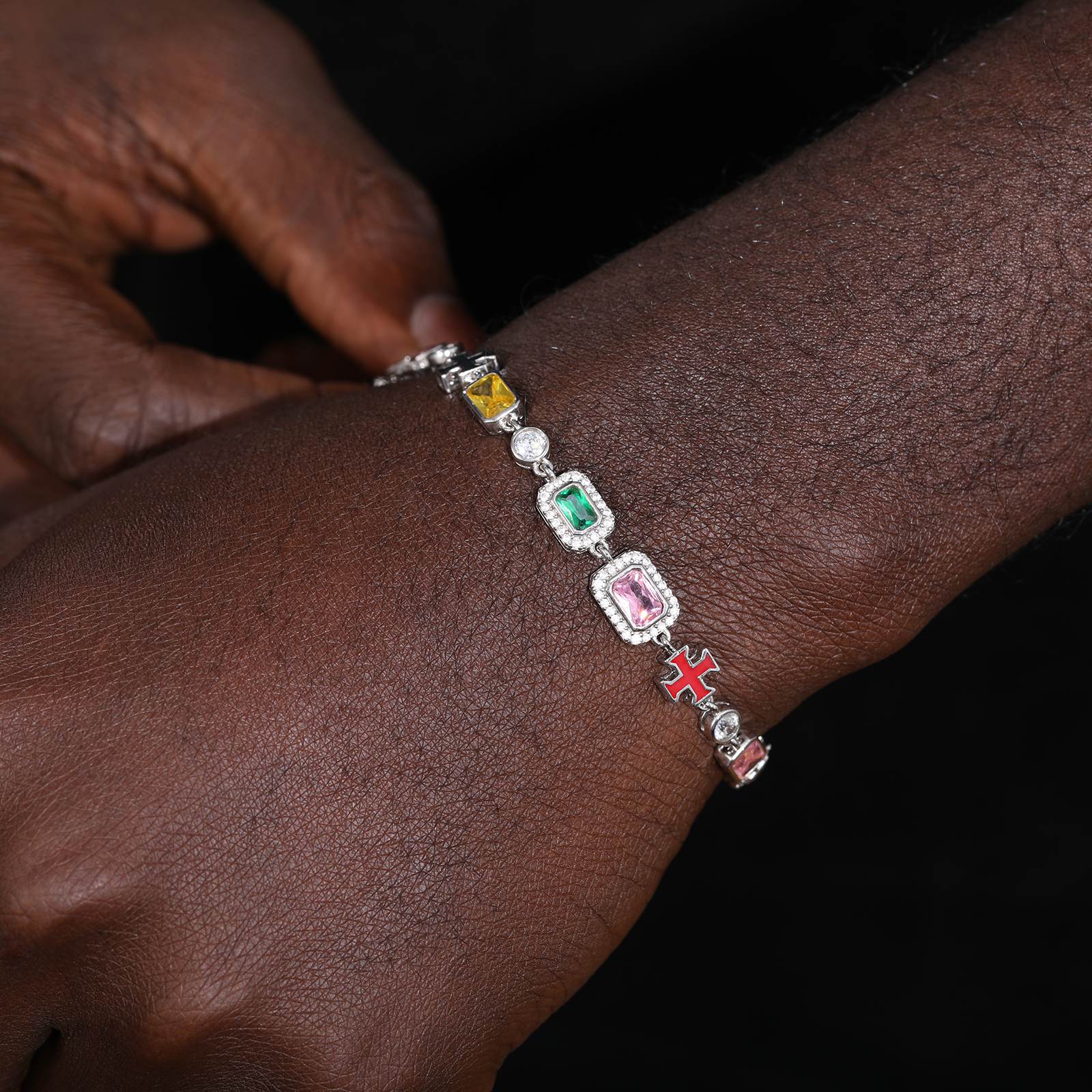 7mm S925 Color Gemstones Enamel Cross Tennis Bracelet - TUHE Jewelry