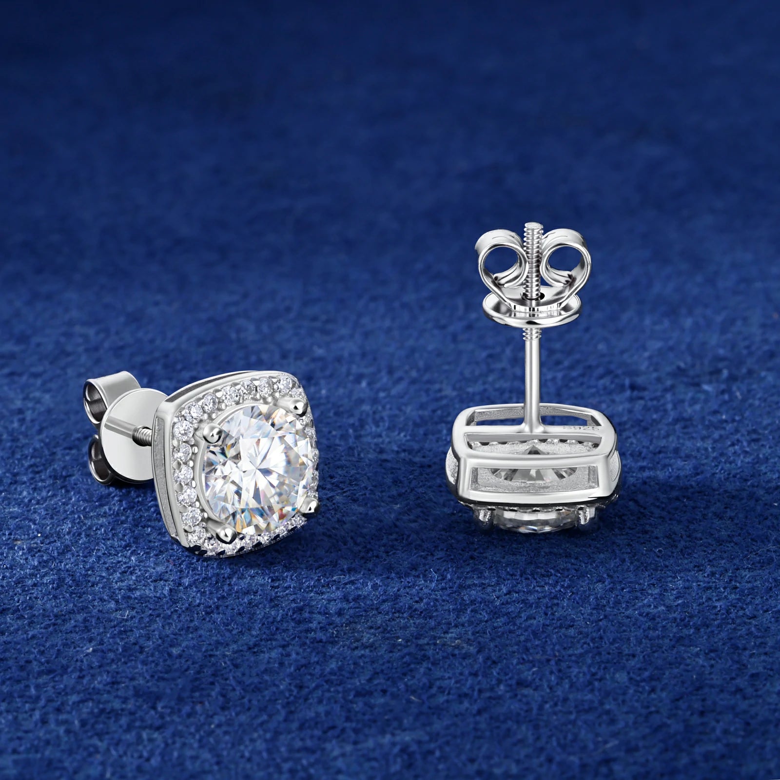 S925 D Color VVS1 Moissanite Square Halo Stud Earrings