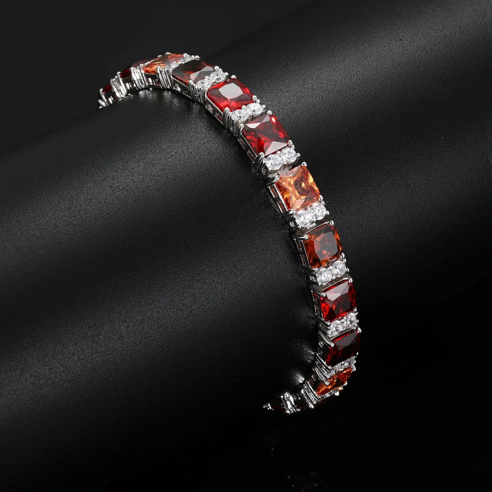 7mm s925 gradient color asscher cut tennis bracelet in red