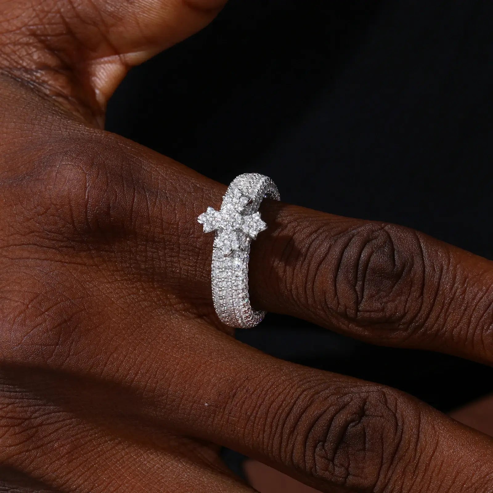 S925 Micro Pave Moissanite Band Ring With Chrome Heart