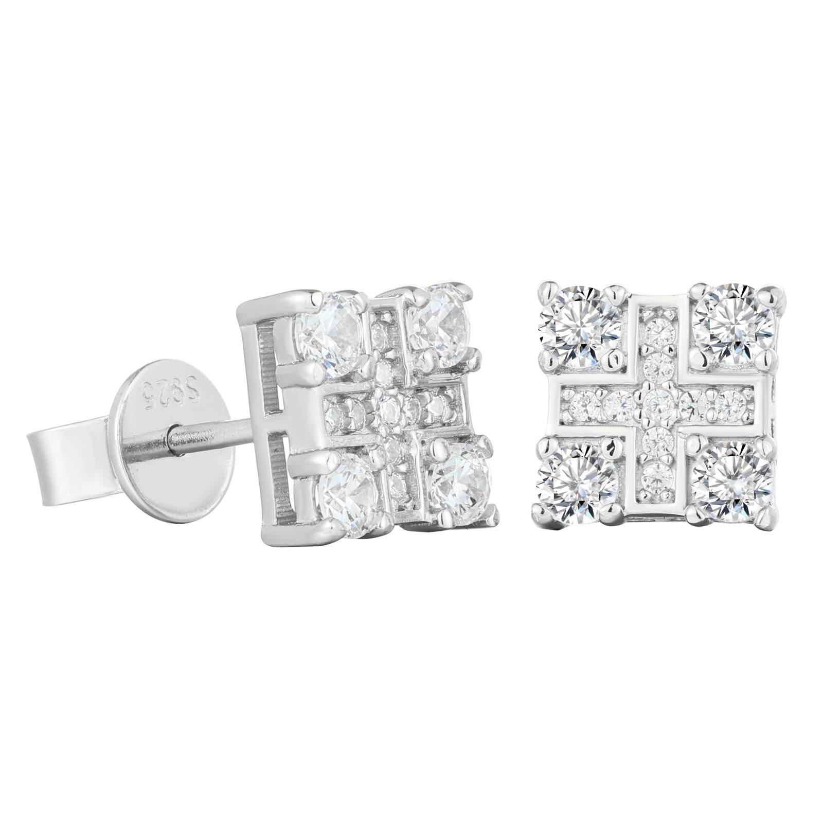 S925 Moissanite Cross Square Stud Earrings