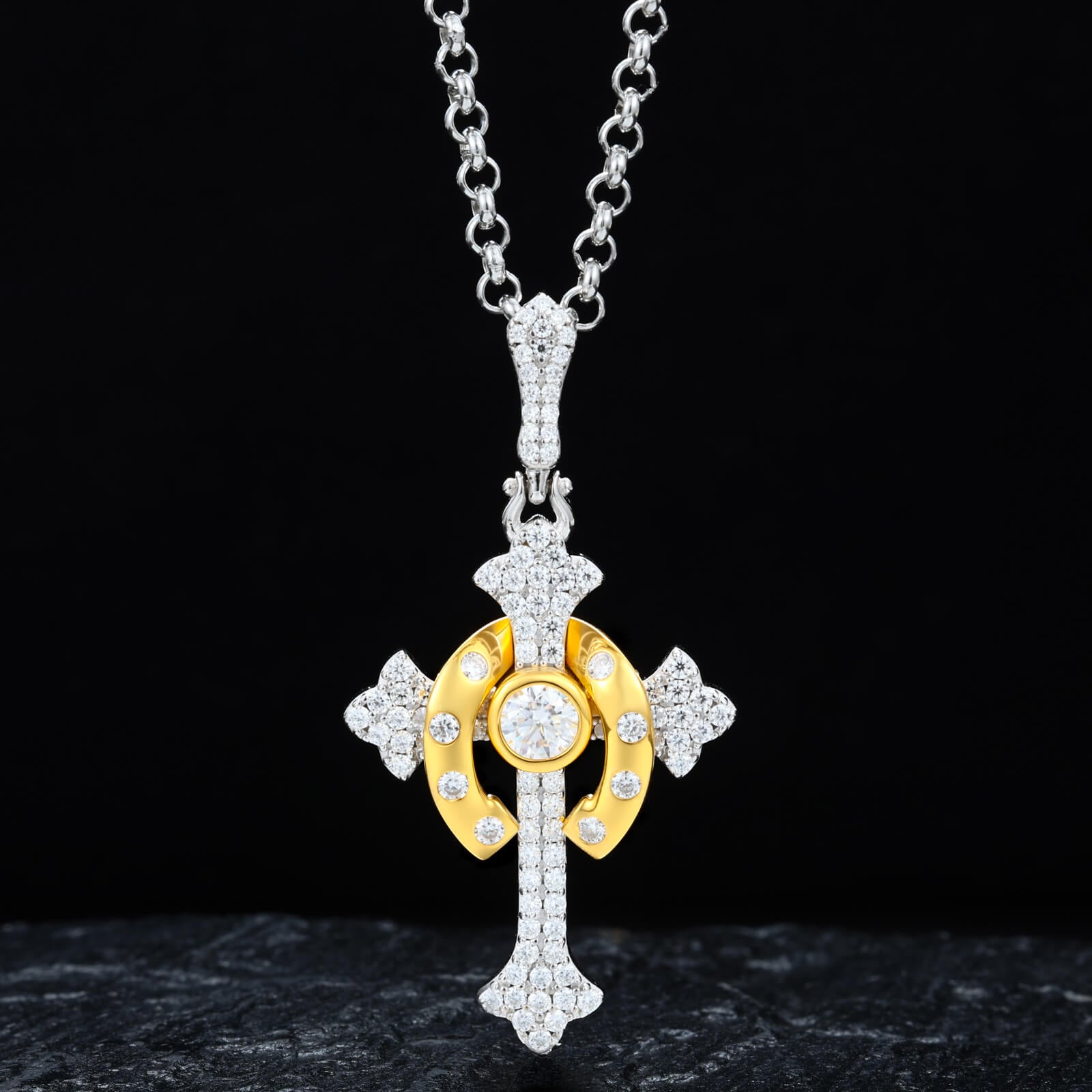 S925 Moissanite Horseshoe Scepter Pendant