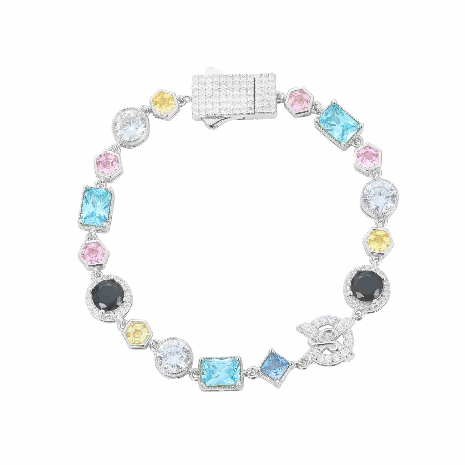S925 Moissanite Colored Gemstone Tennis Bracelet