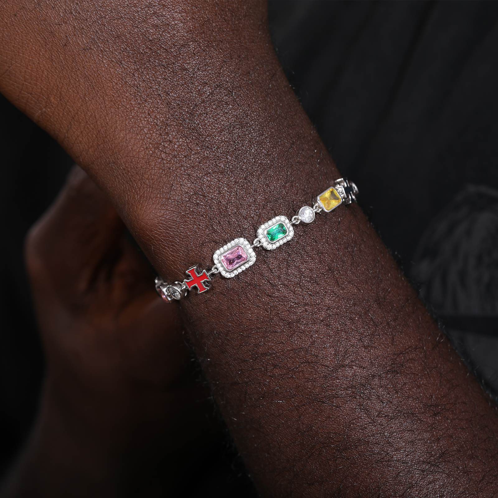 7mm S925 Color Gemstones Enamel Cross Tennis Bracelet - TUHE Jewelry